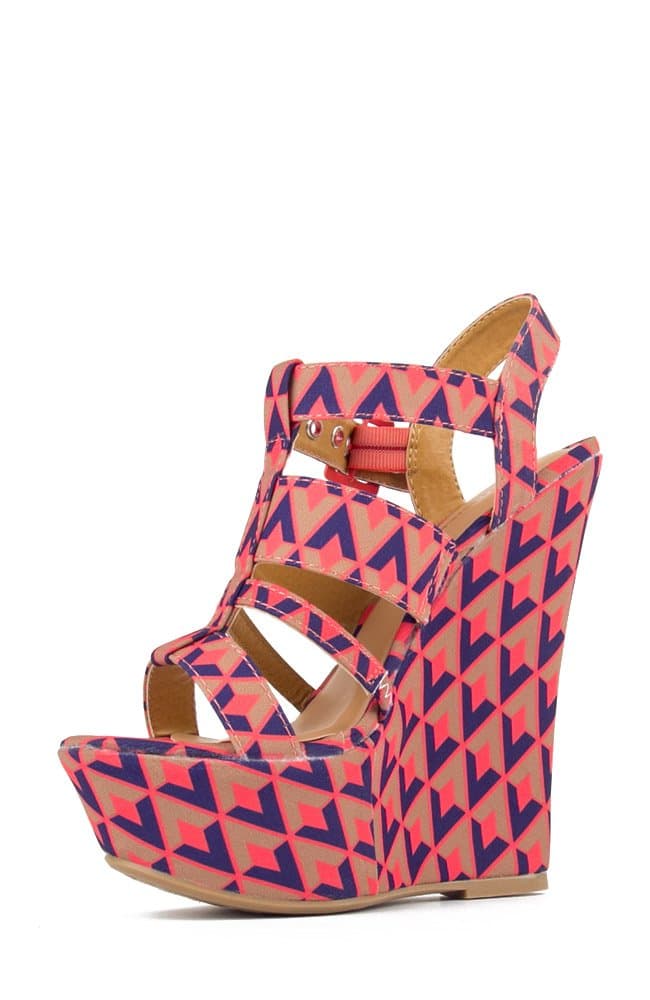 dollhouse Electric Women's Strappy Bright Multi Colored Open Toe Gladiator Platform Wedge - Orange Multi