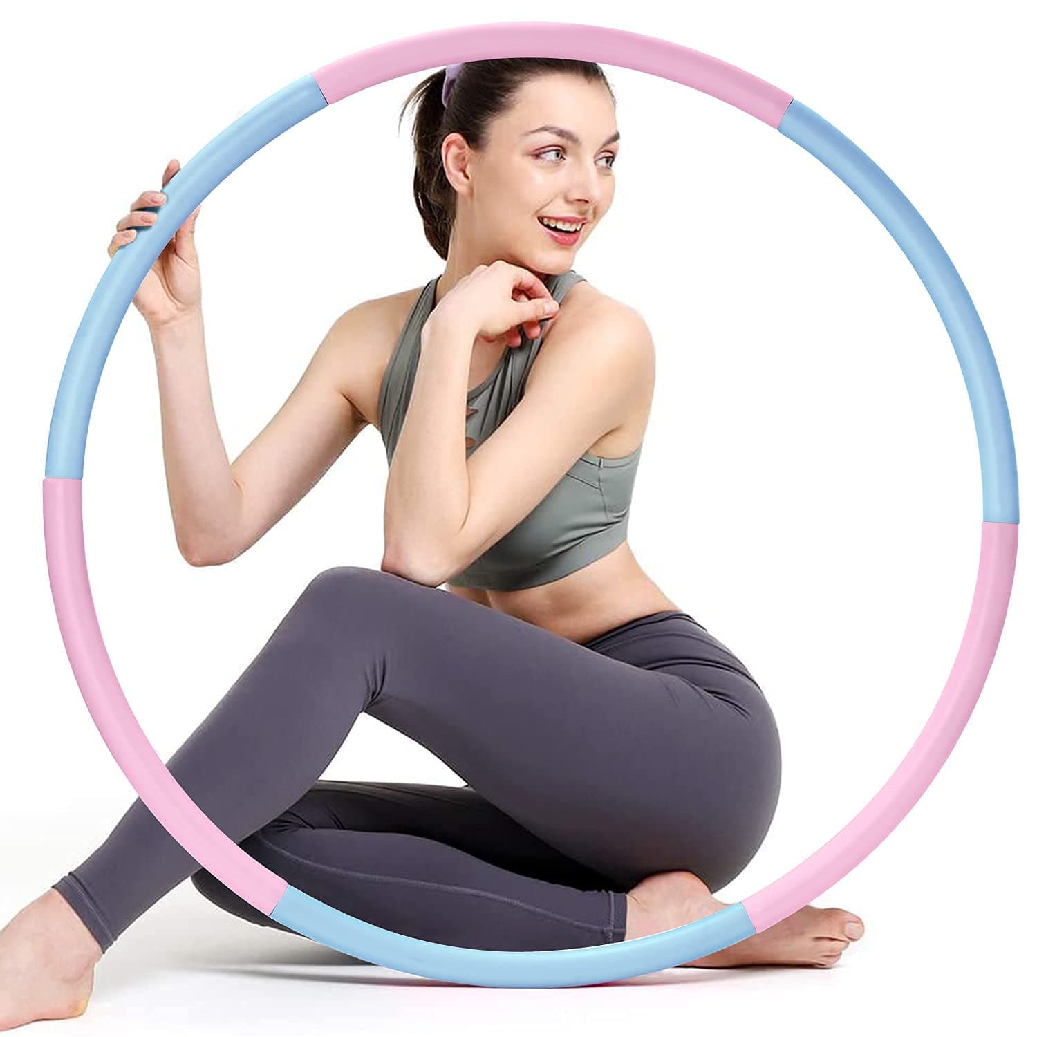 colorfarm Weighted Fitness Exercise Hoop for Adults & Beginners Weight Loss Sports Exercise Hoops Detachable Design 6 Sections Stainless Steel Tube Workout Equipment for Women Men