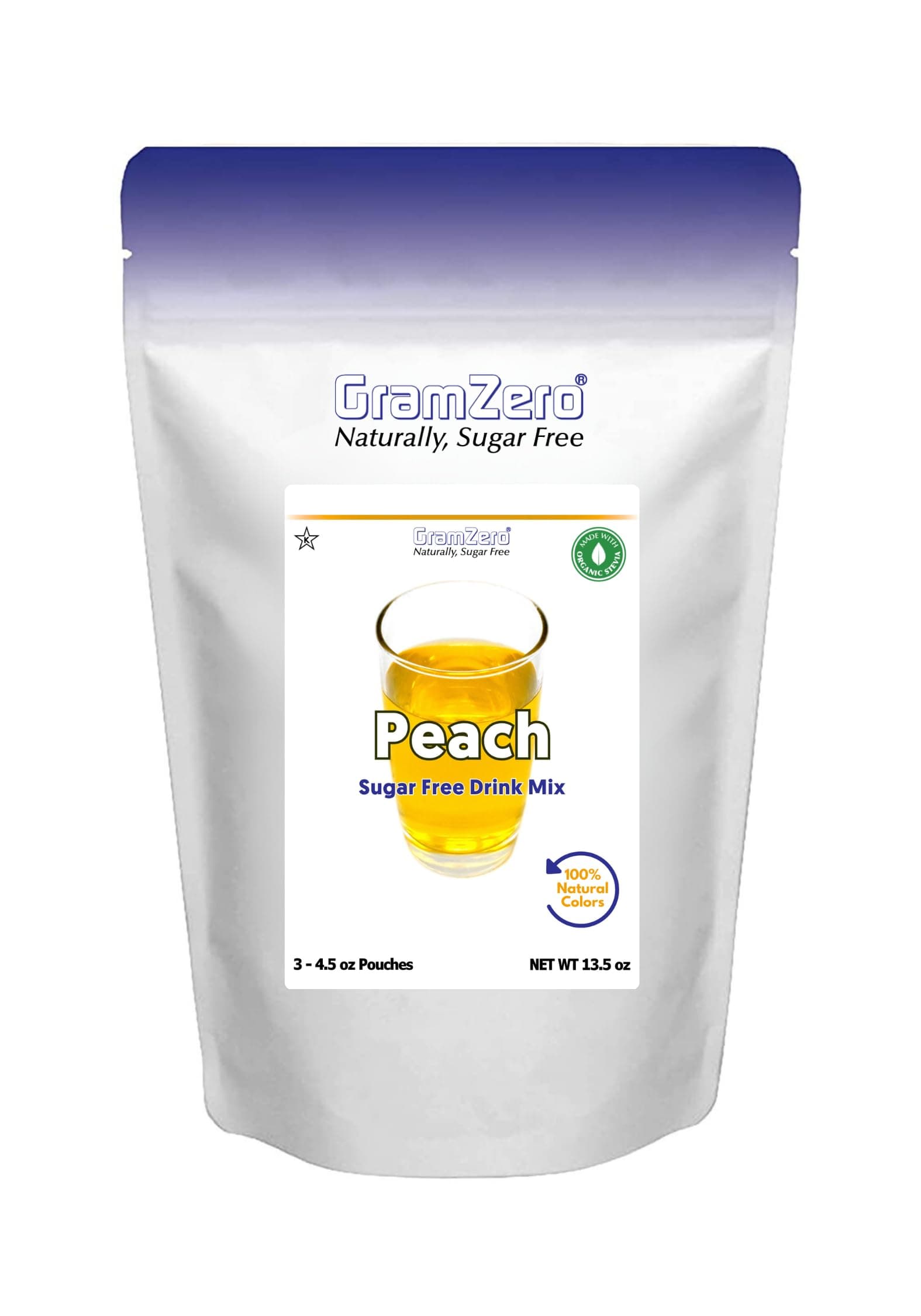 GramZero Peach Zero Calorie Sugar Free Drink Mix, Great For Nutrition Club Loaded Teas, Stevia Sweetened