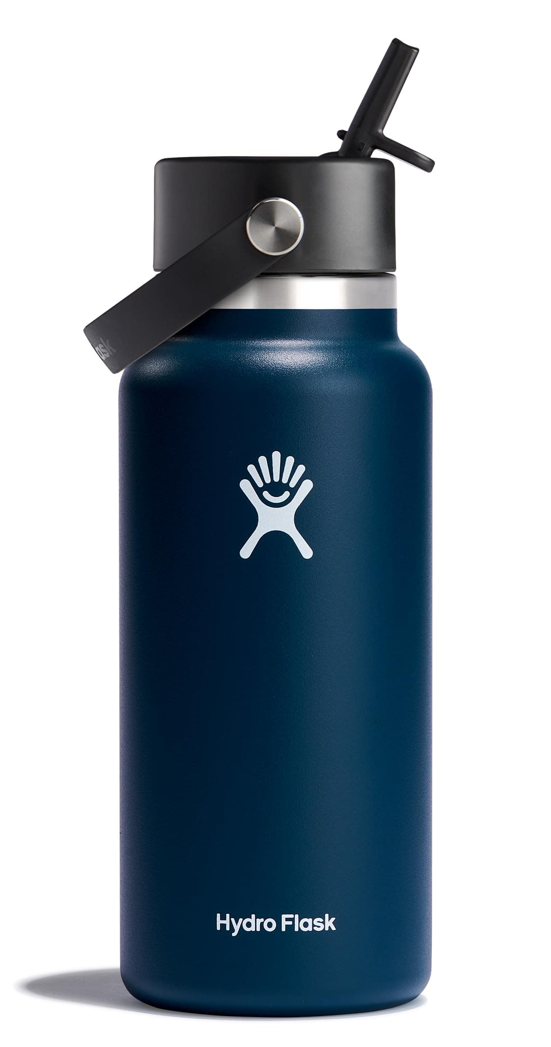 Water Bottle - Insulated Stainless Steel - Wide Straw Lid, Non Spill, Leakproof in 32 Oz Indigo Blue