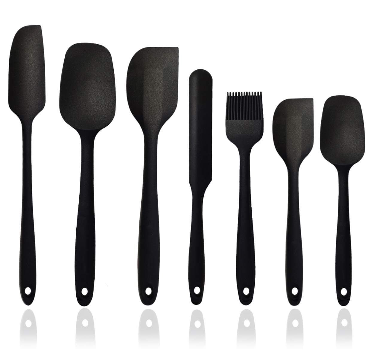 Silicone Spatula Set - 7-Piece Silicone Spatula Heat Resistant & Non-Stick, for Cooking, Baking and Mixing - With Stainless Steel Core (Black)