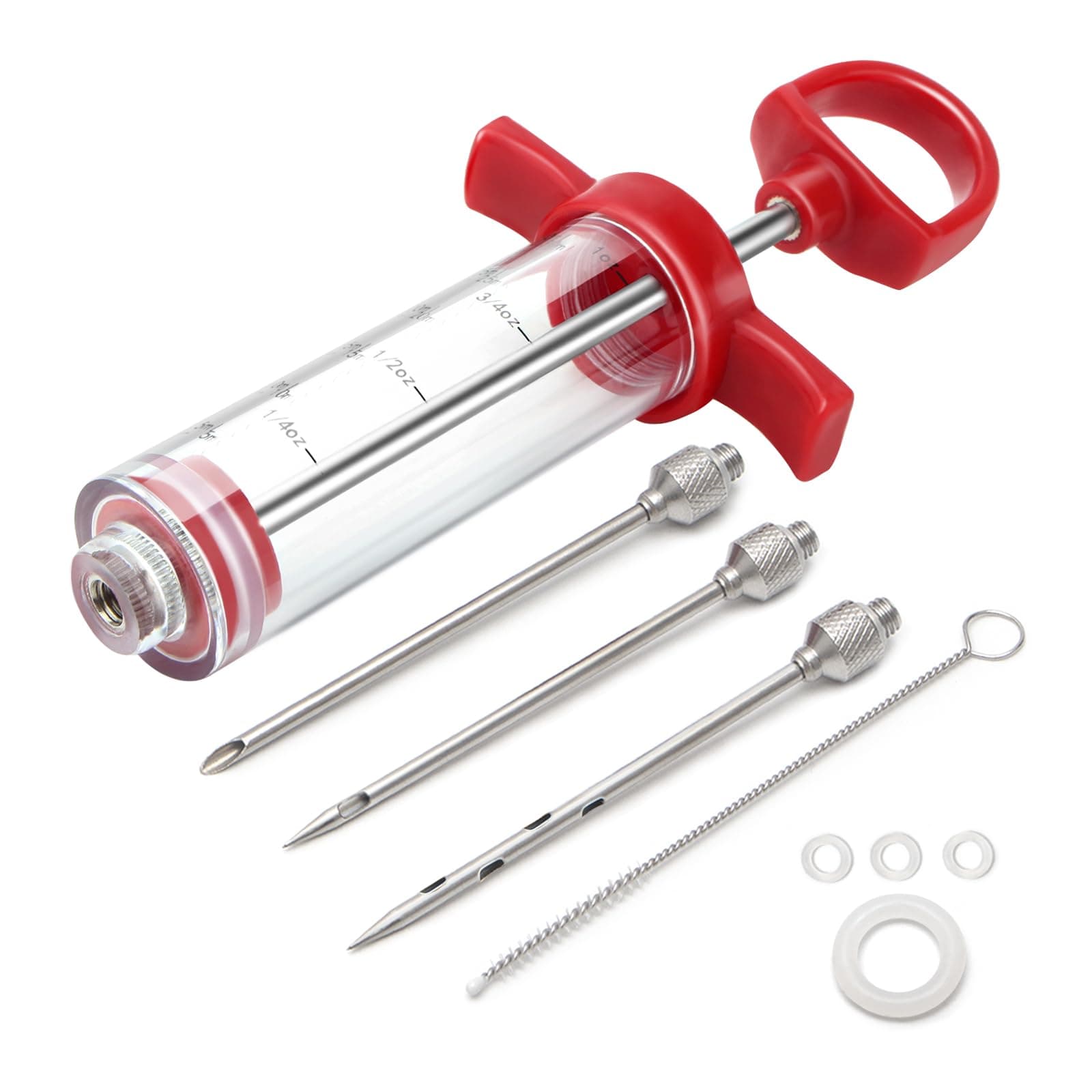 Meat Injector, TGE-V 1-oz Plastic BBQ Marinade Injector Kit, Turkey Injector Syringe (1 Stainless Steel Meat Needle +2 Replacement O Rings + 1 Cleaning Brush) for Turkey Smoked BBQ