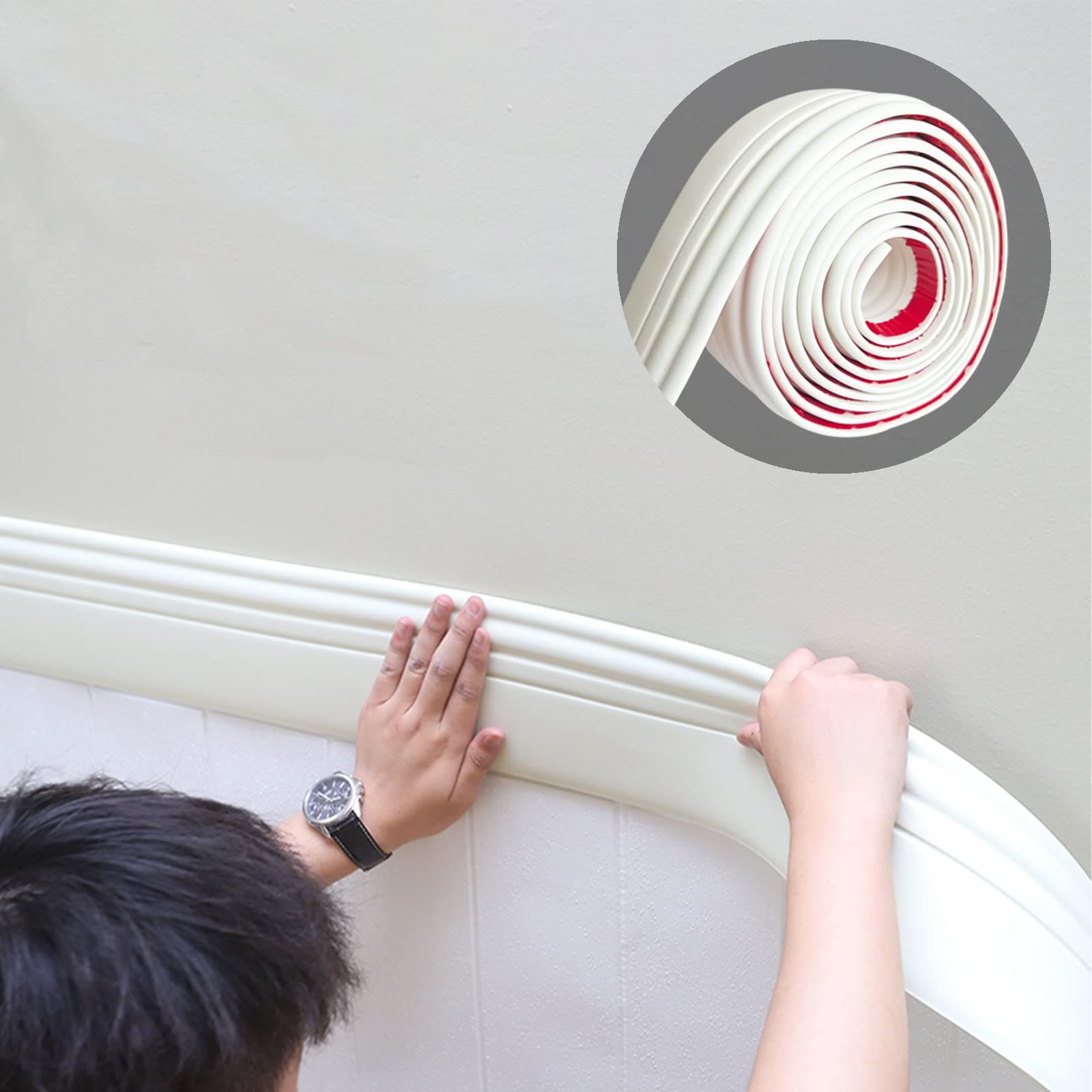 Gaahing Paintable Baseboard Trim | Peel and Stick Self-Adhesive Design | Caulk and Trim Strips for Floors, Wall Base and More, 5m x 98mm