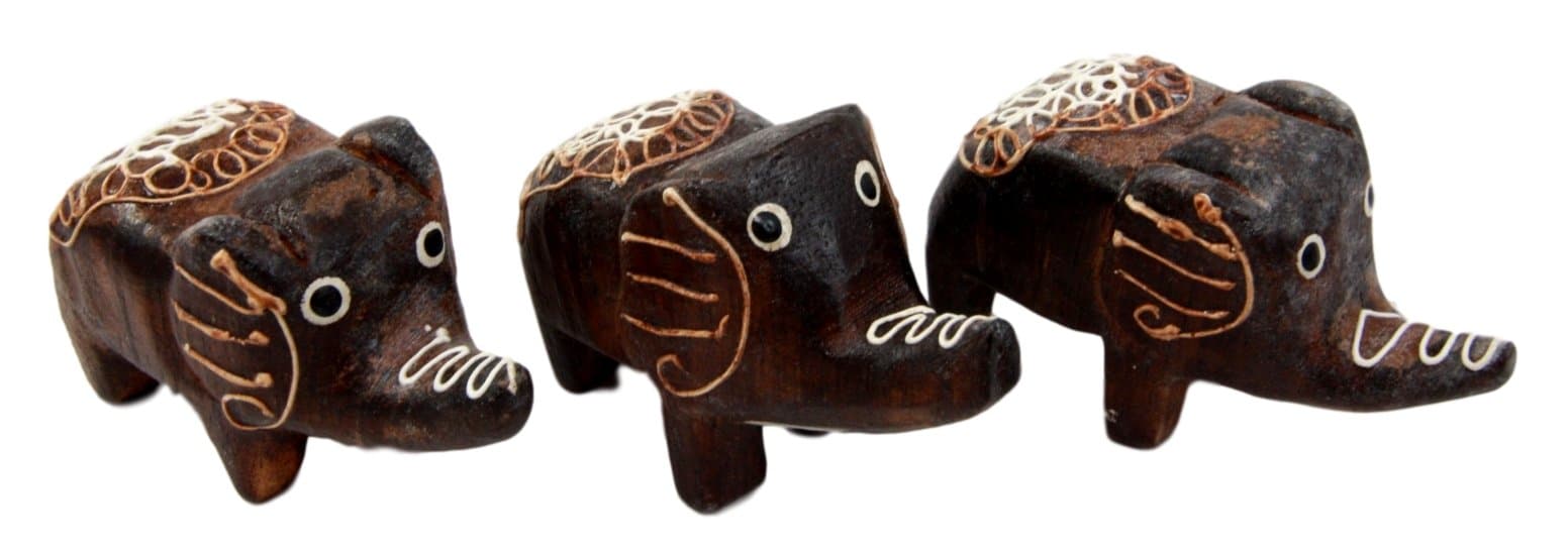 BALIKRAFT Hand Made Wood Artisans Gajah Iring Javanese Elephant Family Tail to Tail Miniature Figurine Set 2.75" L