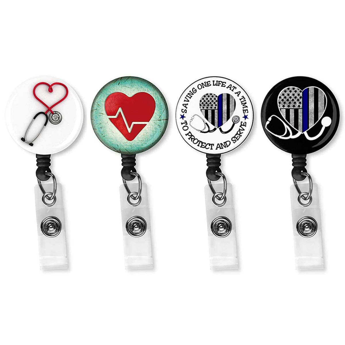 Nurse Badge Reel Holder Retractable - 4 Pack Retractable Badge Holder with Alligator Clip for Nurse and Doctor, Cute and Funny Heart Name Tag, ID Card, Work Badge for Women & Men