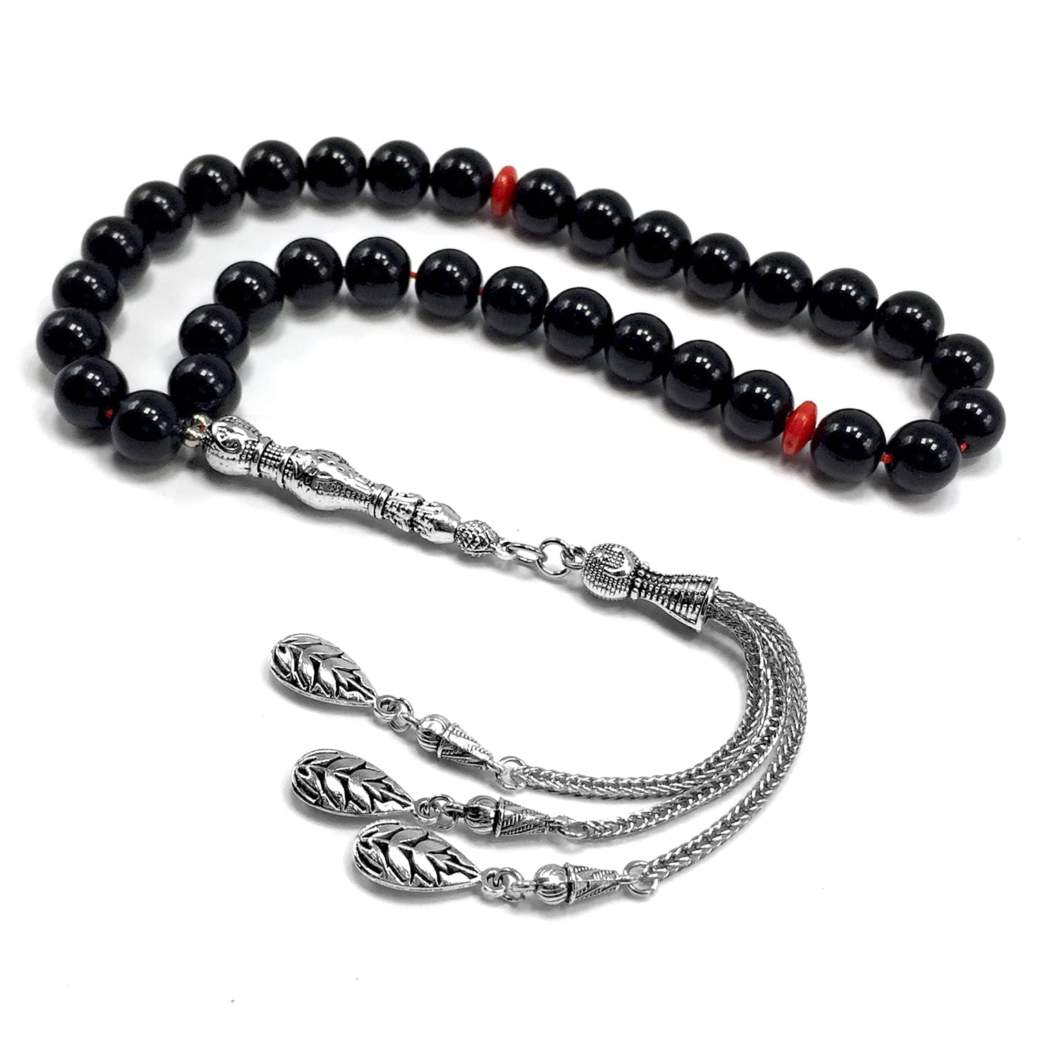 Gentle Men Collection- Prayer Beads-Worry Beads-Tesbih-Tasbih-Tasbeeh-Misbaha-Masbaha-Subha-Sebha-Rosary (Shiny Black Glass -10 mm 33 Beads-)