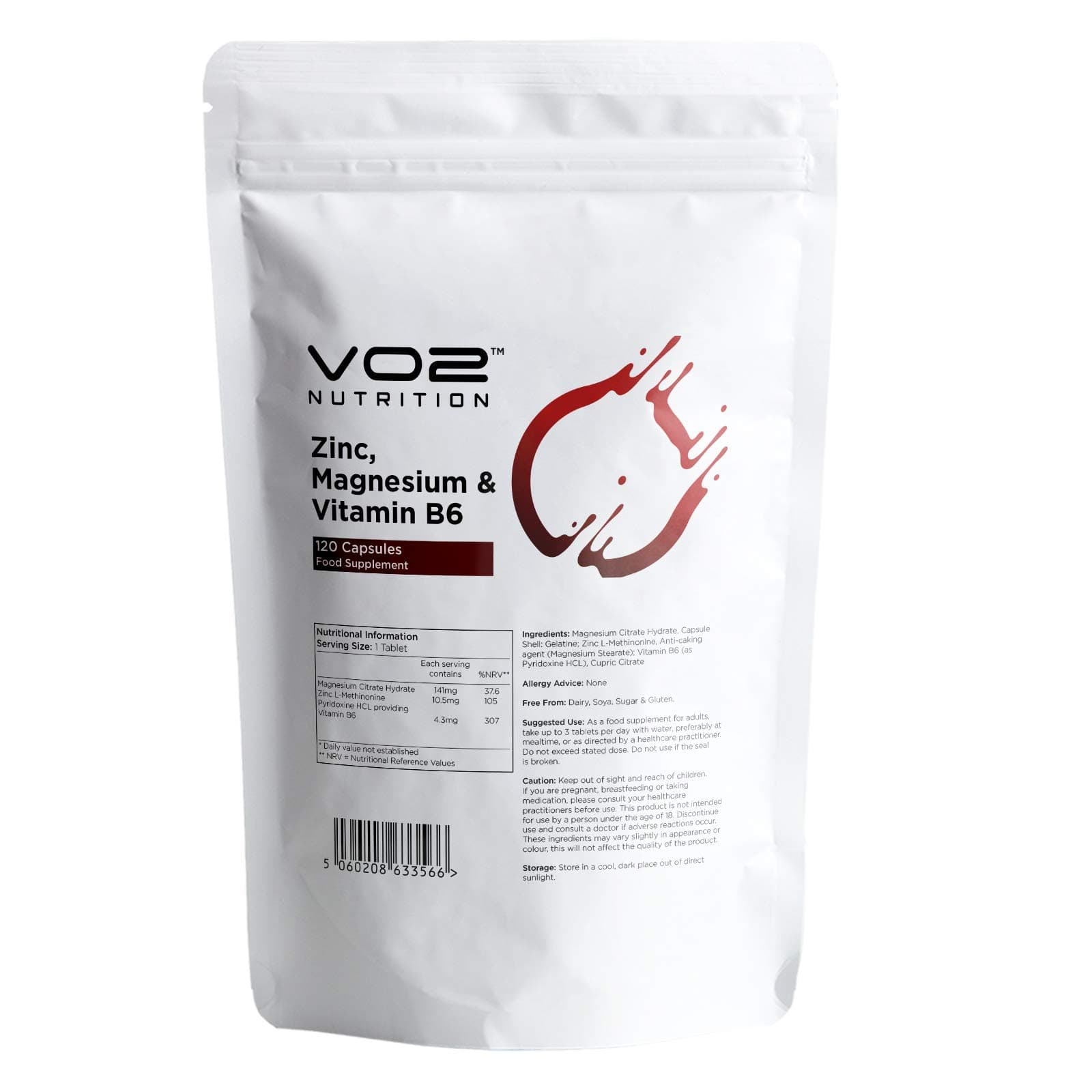 ZMA, 120 Capsules | Zinc, Magnesium & Vitamin B6 for Training & Workout | Contributes Towards Normal Muscles & Bones | VO2 Nutrition