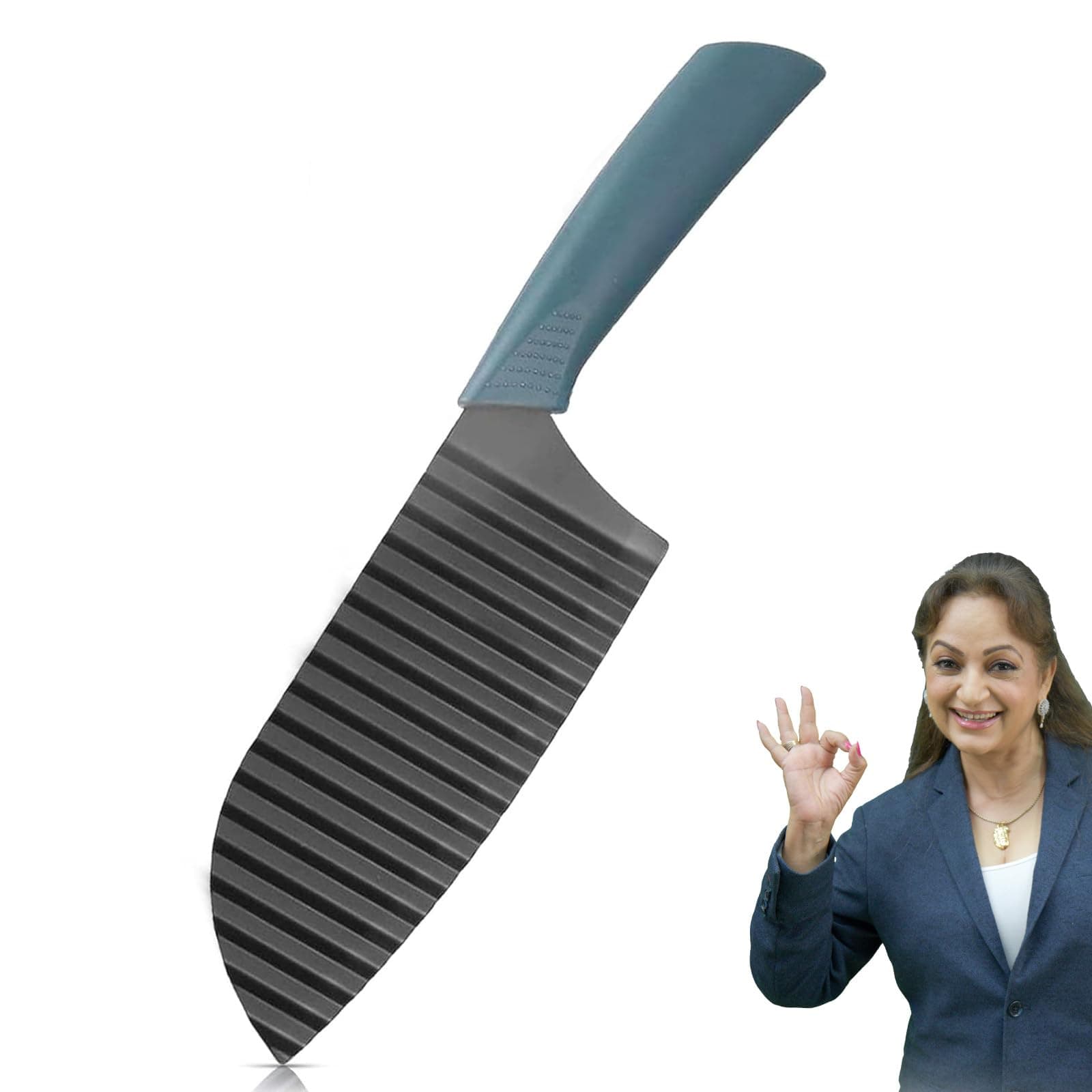 Multipurpose Crinkle Cutter Knife with Green Handle – High Carbon Stainless Steel Blade | Wavy Vegetable Chopper for Chips, Salad, Fries, Slicing, Dicing & Garnishing – Non-Slip