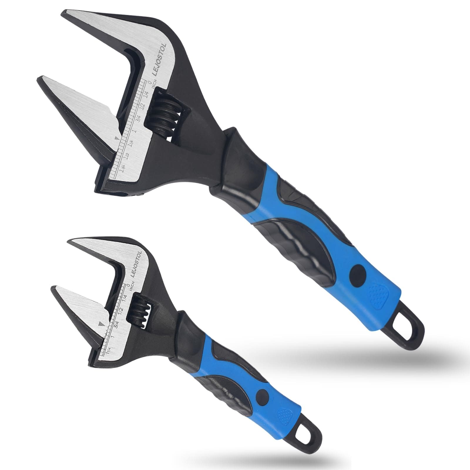 2 PCS Wide Opening Adjustable Wrench Set, 6-Inch & 10-Inch Deep Jaw Wrenches with Kitbag, for Home, Garage, and Workshop DIY