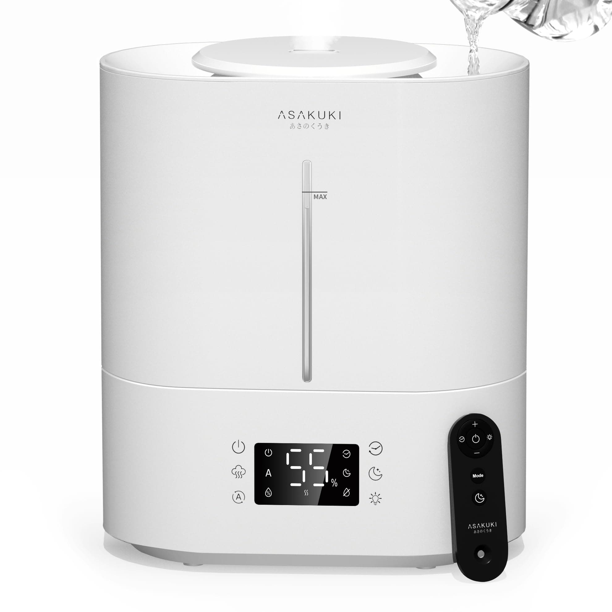ASAKUKI Humidifier, Large Capacity, 1.1 gal (4 L), Ultrasonic Type, Aroma Compatible, Automatic Humidity Adjustment, 40 Hours Continuous Operation, Water Supply from the Top, Quiet, Timer, Sleep Mode