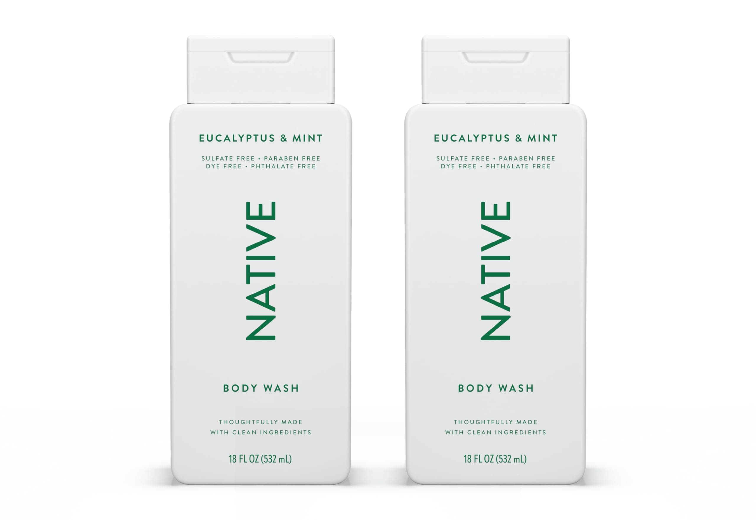 Native Body Wash Contains Naturally Derived Ingredients | For Women & Men, Sulfate, Paraben, & Dye Free Leaving Skin Soft and Hydrated | Eucalyptus & Mint 18 oz