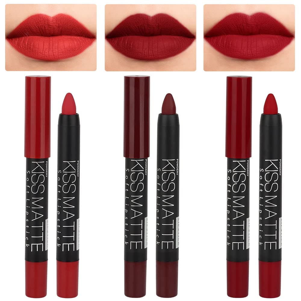 - 3Pcs Dark Red Lip Liner Pencil Set, Deep Ruby Red Matte Lipstick Long Lasting for Women, Lipstick and Lip Liner Crayon Set, Lipliner Pencil, Magic Lipsticks 24 Hours Original 10&11&18