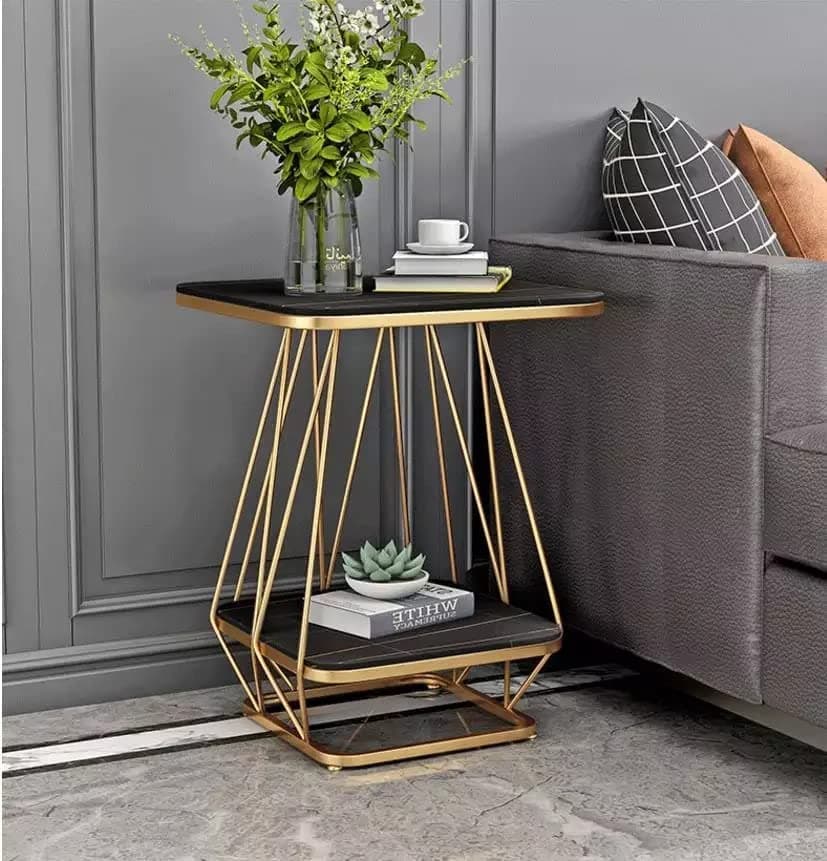 NAMRA ARTS Nesting Table Modern Coffee Tables Accent End Table for Living Room with Metal & Engineered Wood Tabletop - Gold & Black