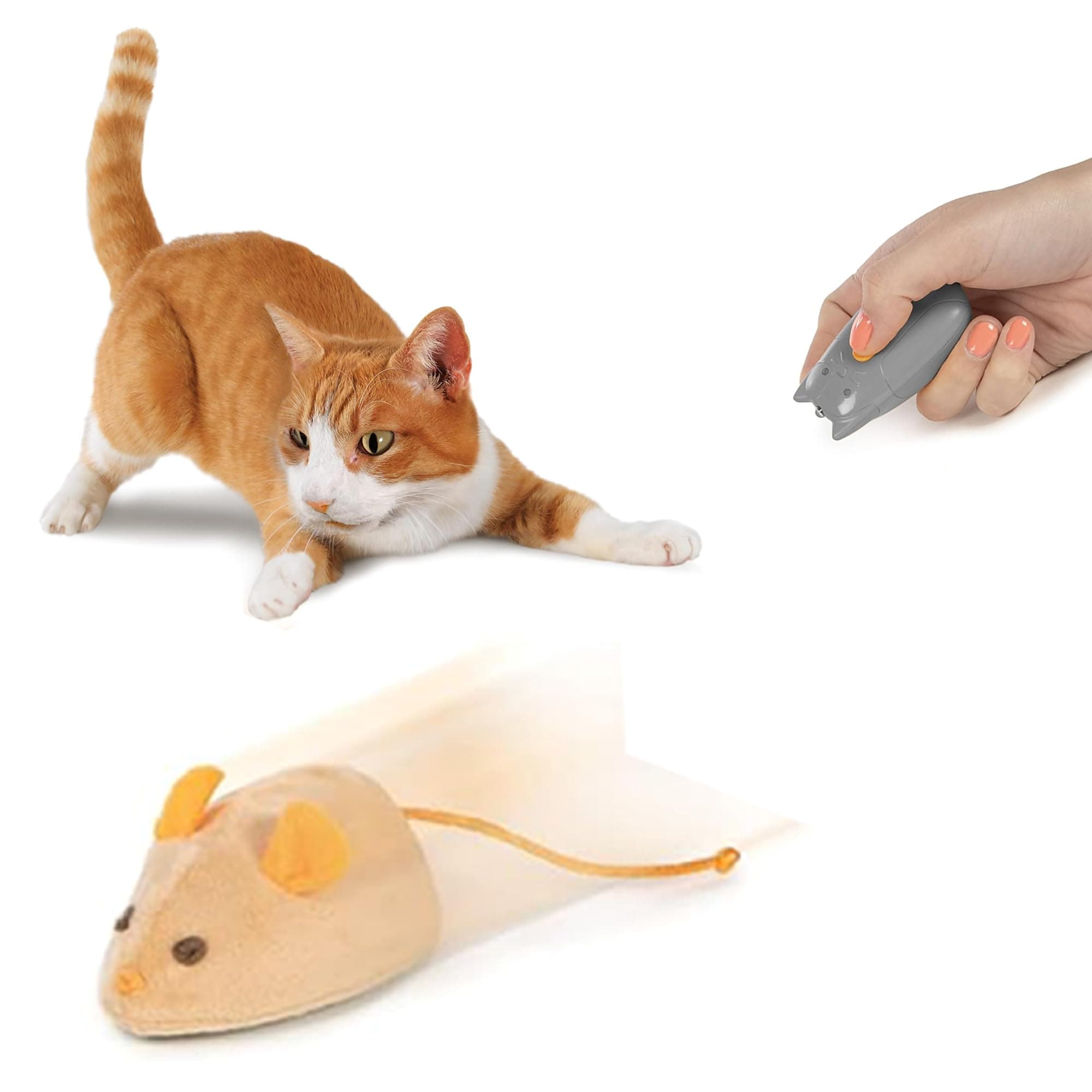 SmartyKat Race 'N Chase Electronic Motion Remote Control Mouse Cat Toy Battery Operated - Grey/Orange, One Size