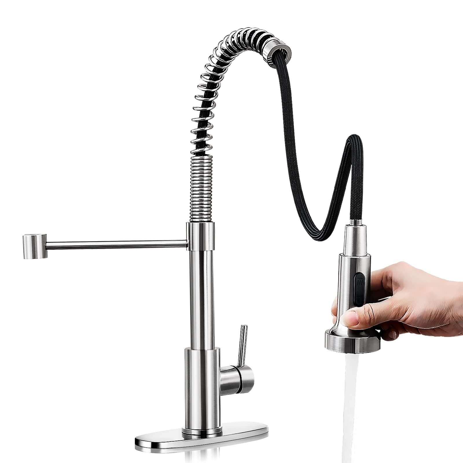 HGN Kitchen Faucet with Pull Down Sprayer, Commercial Single Handle Spring Kitchen Sink Faucets for Farmhouse Camper Laundry Utility Rv Wet Bar Sinks Chrome