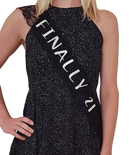 Finally 21 Lace Sash - 21st Birthday Sash - Birthday Party Favor (Black)