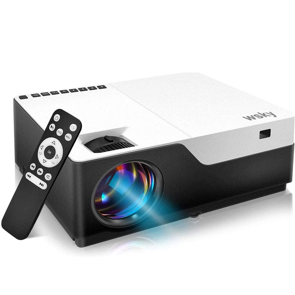 Wsky Projector, Best Portable Projector for Outdoor Movies, 6000 Lux, Full HD Outdoor Movie Projectors, Best for iPhone, Android, Laptops, PCs, Windows, DVD Player (White)