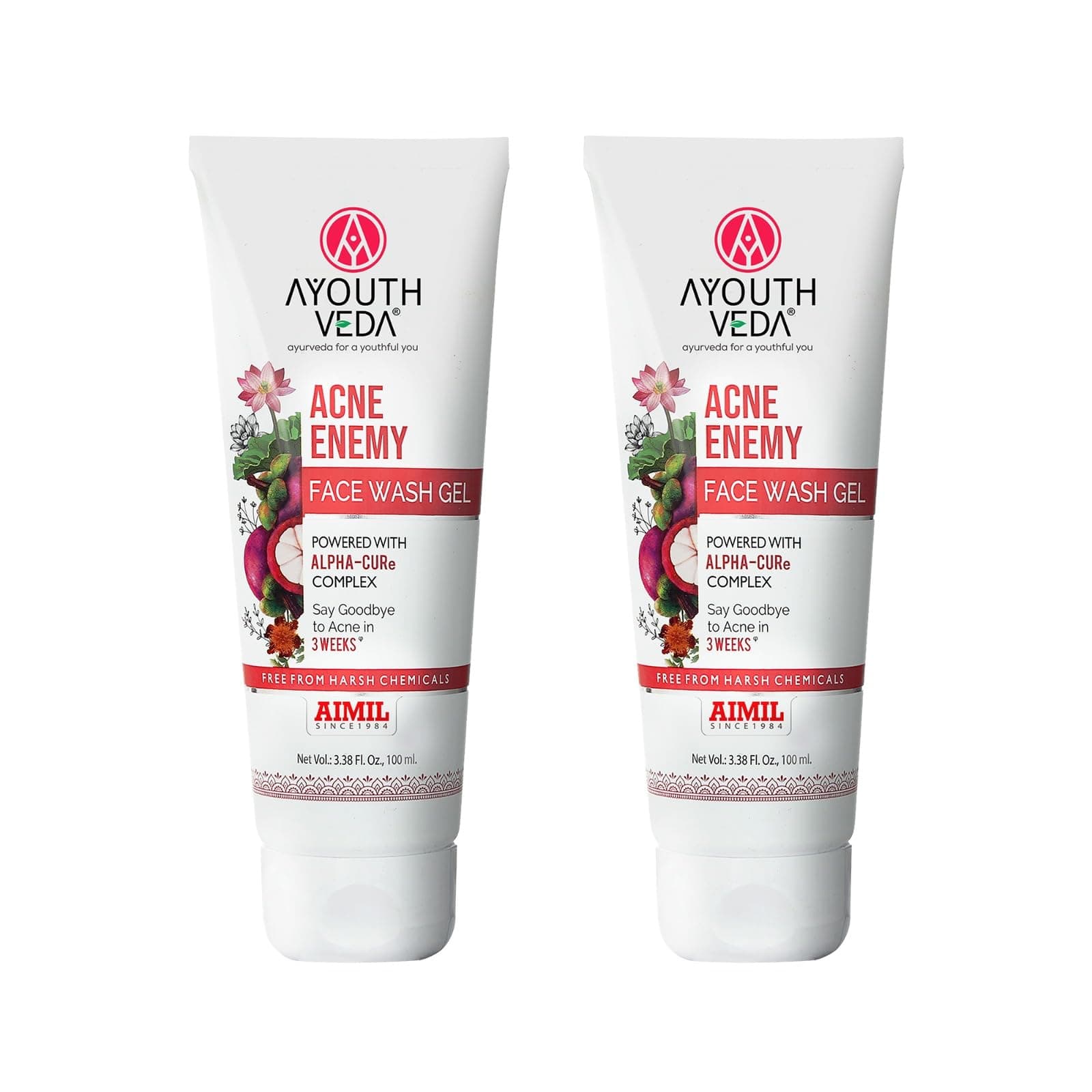 Ayouthveda Acne Enemy 100 ml Face Wash Gel For Acne & Pimples |Face Wash for Oily Skin and Pimples | Anti Pimple Cleanser | Suitable for All Skin Types (Pack Of 2-100ml each)