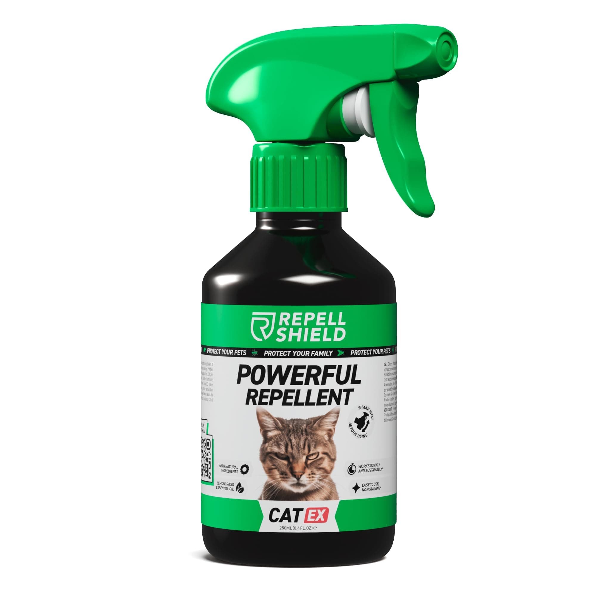 RepellShield Cat Repellent Spray - Natural Citronella Oil, Pet-Safe, Non-Toxic, High Efficiency Animal Control for Homes, Lemon Scented, Versatile Indoors & Outdoors - Responsible Deterrence, 250ml