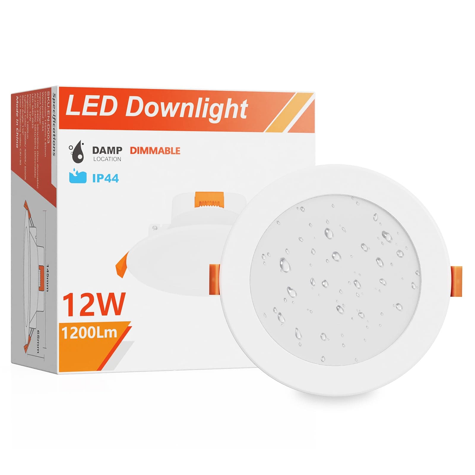 ENUOTEK Dimmable 12W Ceiling Recessed LED Downlights Ceiling Lamps 3000K 4000K 6000K Lighting Color Adjustable 220V-240V Ceiling Hole Diameter 110-135MM IP44 Dampproof 1 Lamp