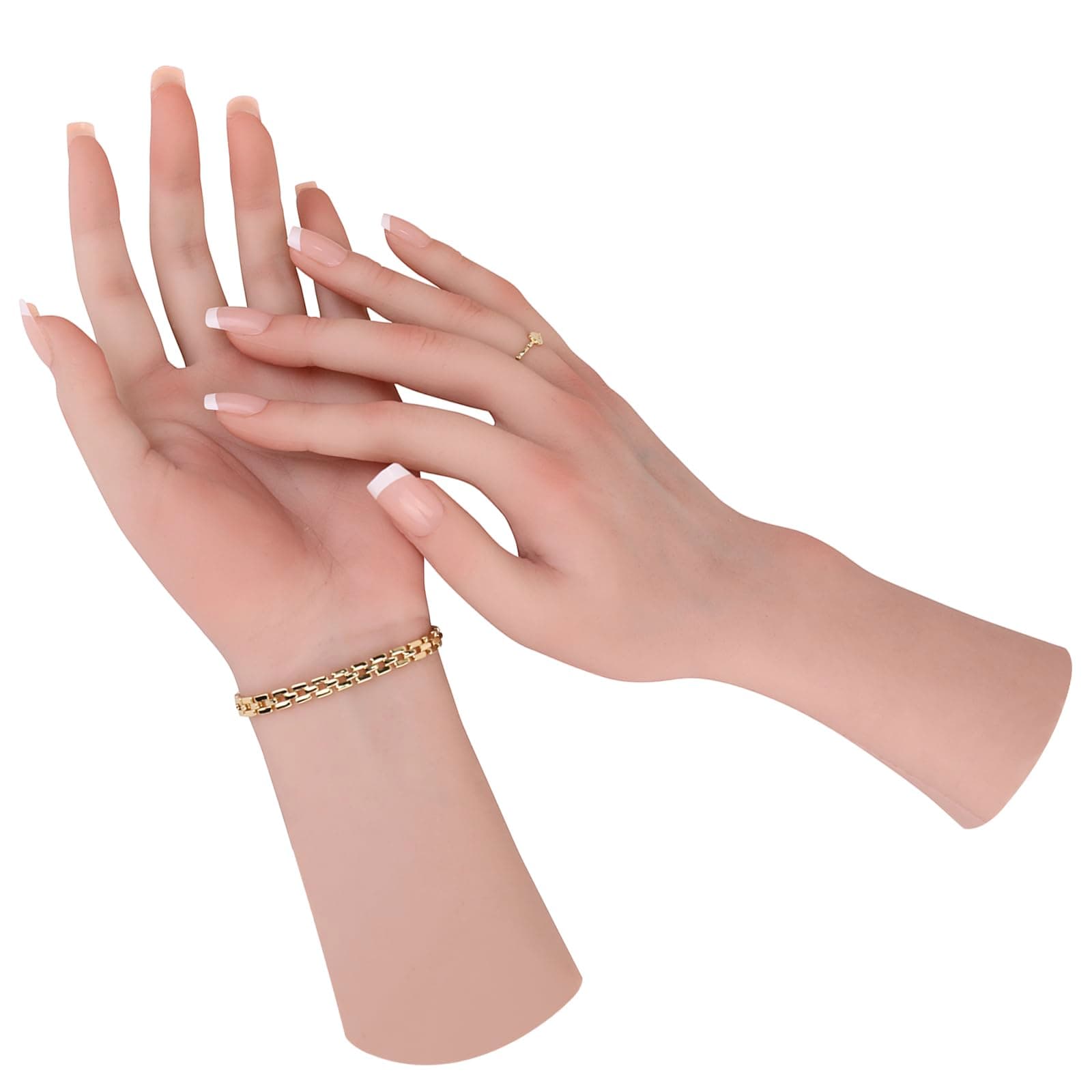 Realistic Silicone Female Hand Life Size Female Model Hand for Showing Jewelry Pranksters Halloween Props Photography Props (Nude,Left Hand-with Skeleton)
