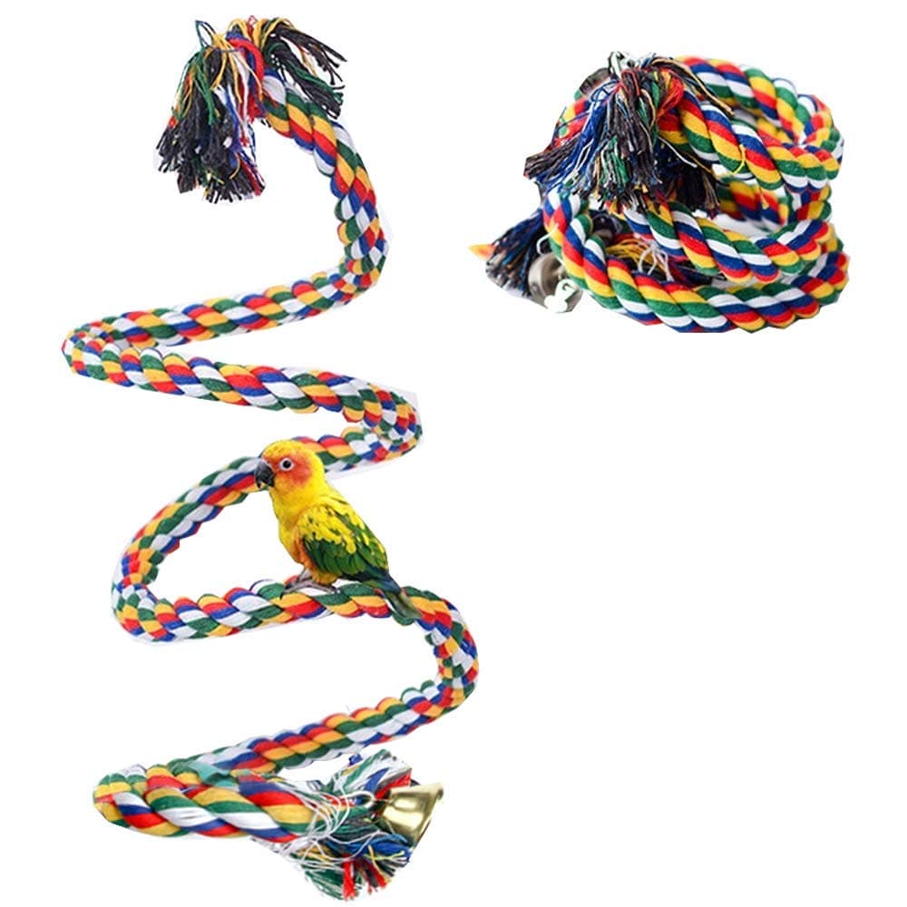 ANIAC Bird Spiral Cotton Rope Perches with Bell Parrots Chewing Bungee African Grey Cage Toys Swing Birdcage Accessories Parakeet Climbing Stand bar (40 Inches)