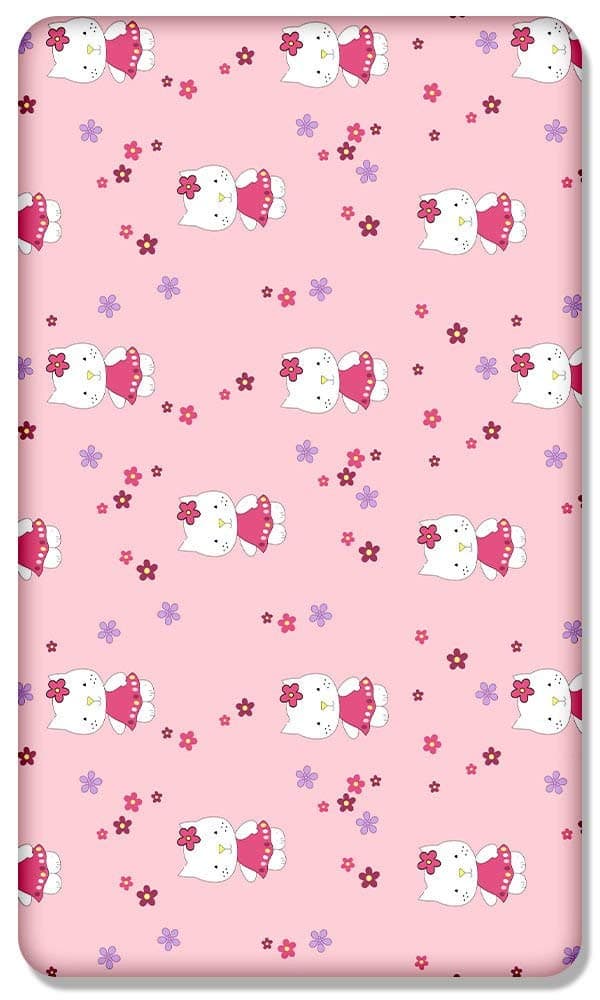 100% Cotton Fitted Sheet with Printed Design for Baby Junior Bed 160x80CM (Hello Kitty)
