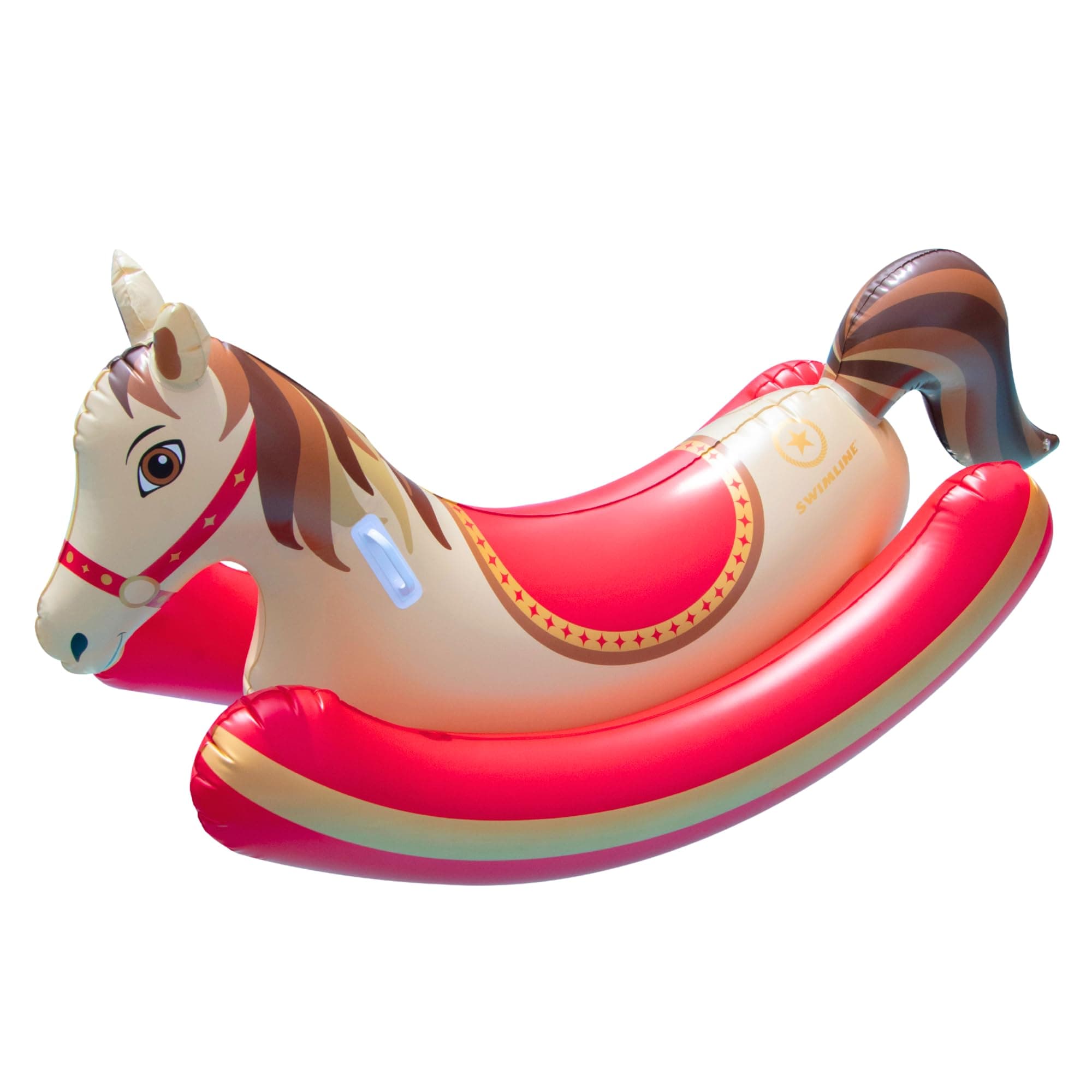SWIMLINE Inflatable Ride-On Pool Rocker – Heavy-Duty Float with Handles & Side Bolsters for Lake, Beach & Backyard Use, Hobby Horse, Brown & Red, 81"