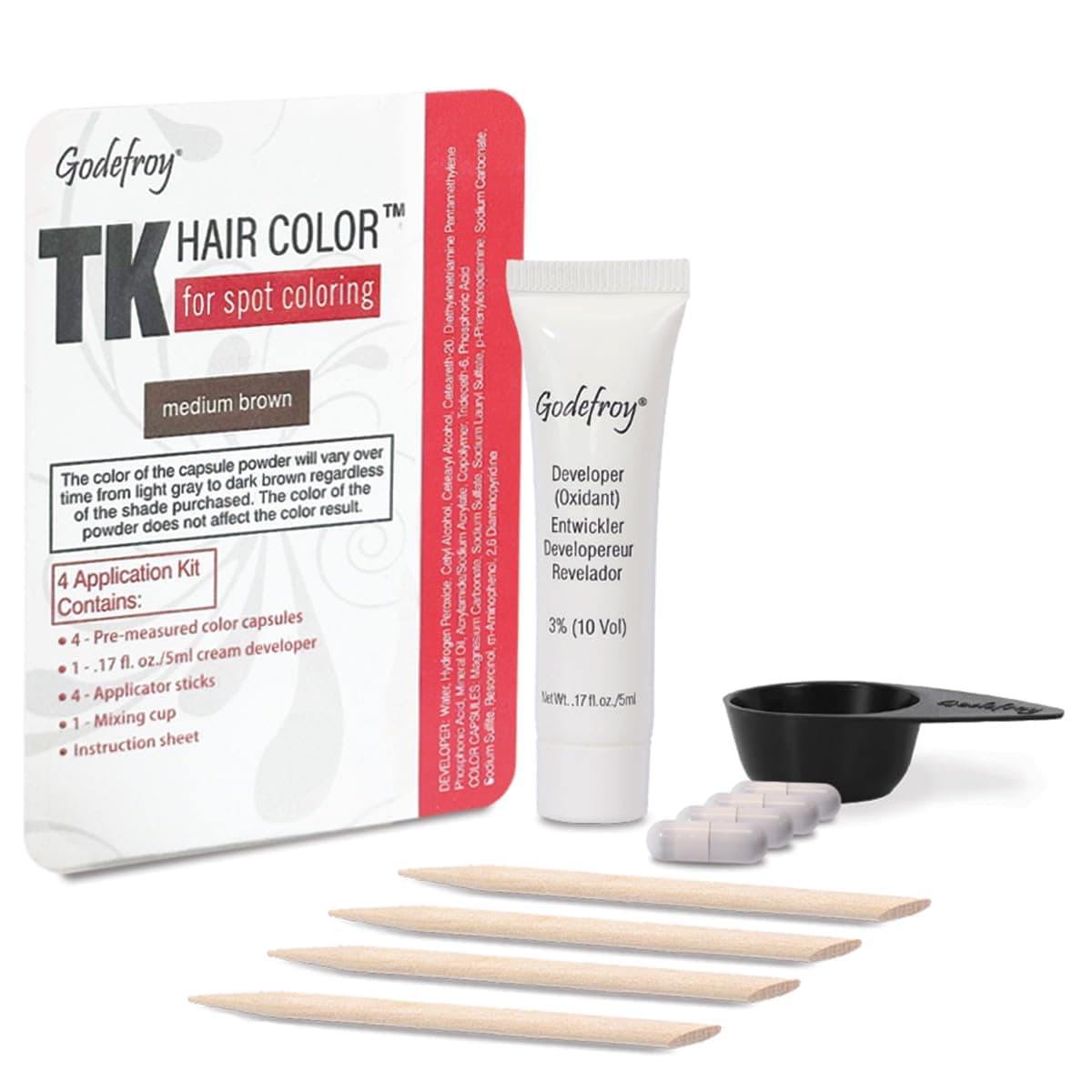 Godefroy Hair Color Kit for Spot Coloring, Covers Up Gray Hairs, Medium Brown, 4-Application Kit
