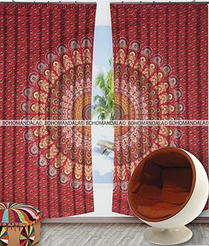 Indian Ethnic Hand Block Print Printed Mandala Sanganeri Cotton Wall Hanging Room Divider Curtain Sheer Pannel Bohemian Hippy Gypsy Collection