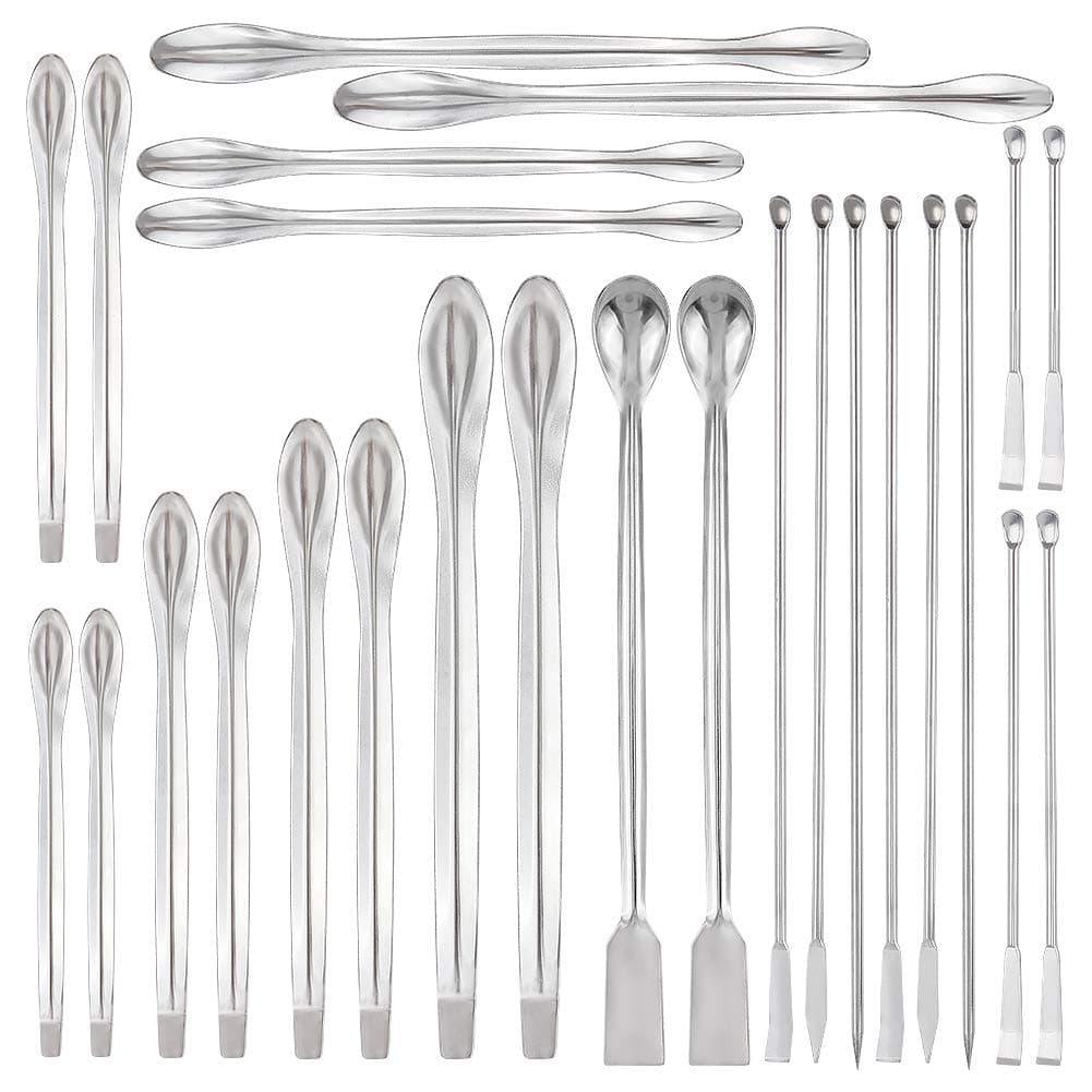 OLYCRAFT 26PCS Stainless Steel Lab Measuring Spatula Set, Micro Lab Scoop/Spoon Mixing Spatula for Gel Cap Filler, Laboratory Sampling Equipment