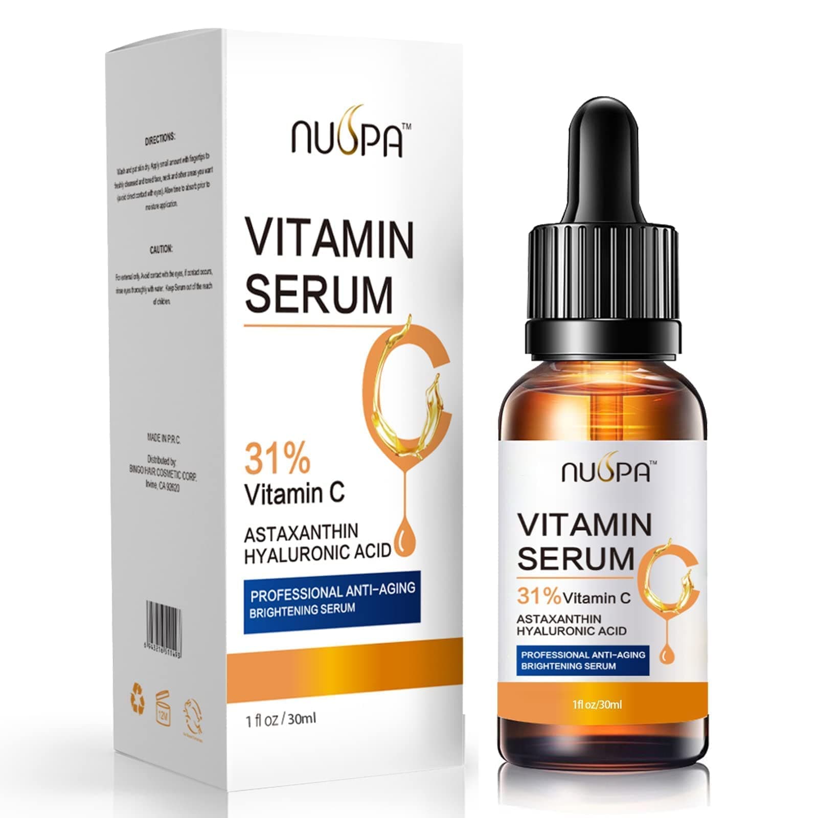 Organic Vitamin C Serum for Face 31% Vitamin C Facial Serum Anti Aging Serum Reduces Age Spots, Face Dark Spots, Sun Damage, Skin Brightening Facial Serums with Hyaluronic Acid and Astaxanthin