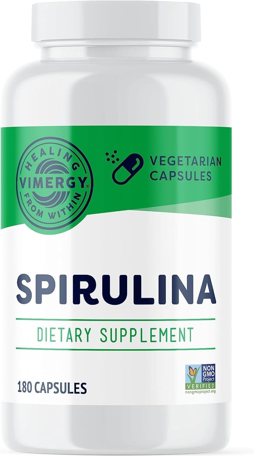 Spirulina Capsules – Concentrated Plant Protein Supports Immune Health & Cardiovascular Function – Vegan, Kosher, Gluten-Free – 180 Capsules