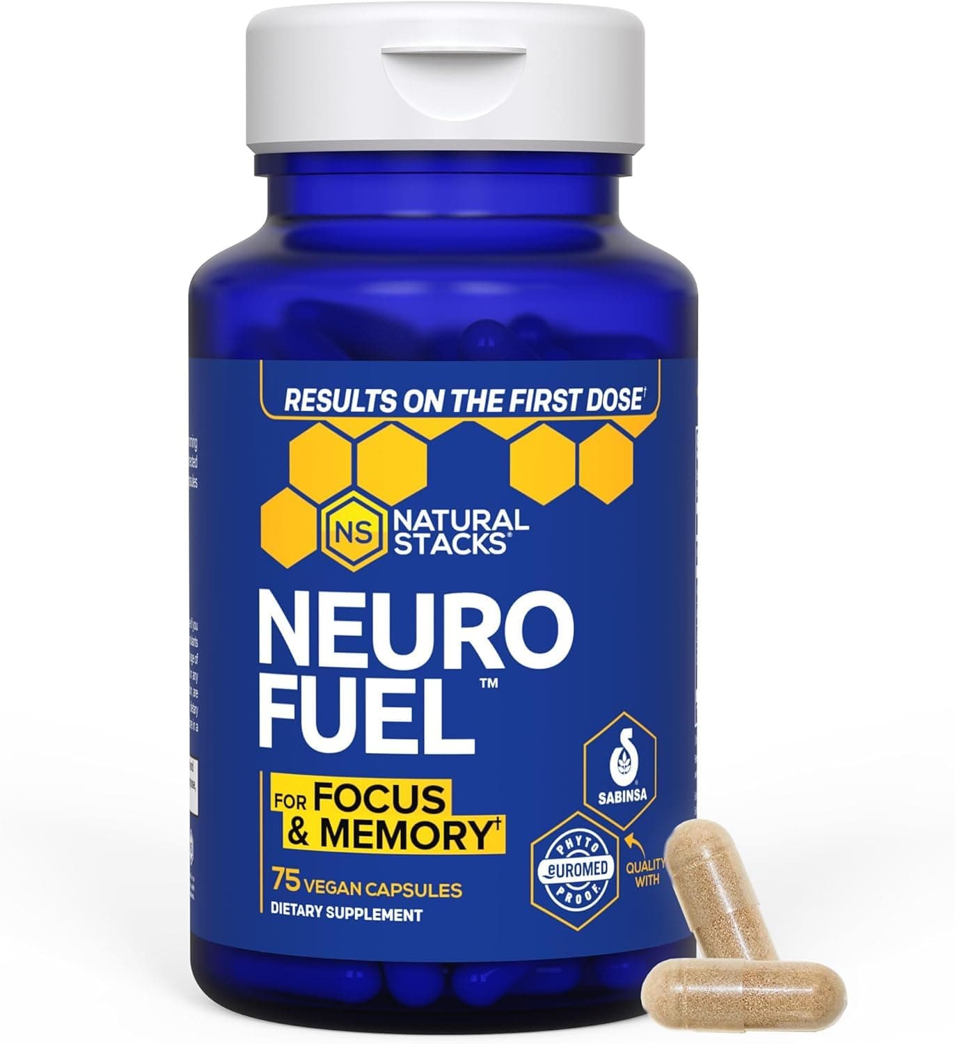 NATURAL STACKS Original NeuroFuel Nootropic Brain Support Supplement - 750mg L-Carnitine & 500mg L-Phenylalanine - Brain Supplement for Memory and Focus* - 75 Focus Pills