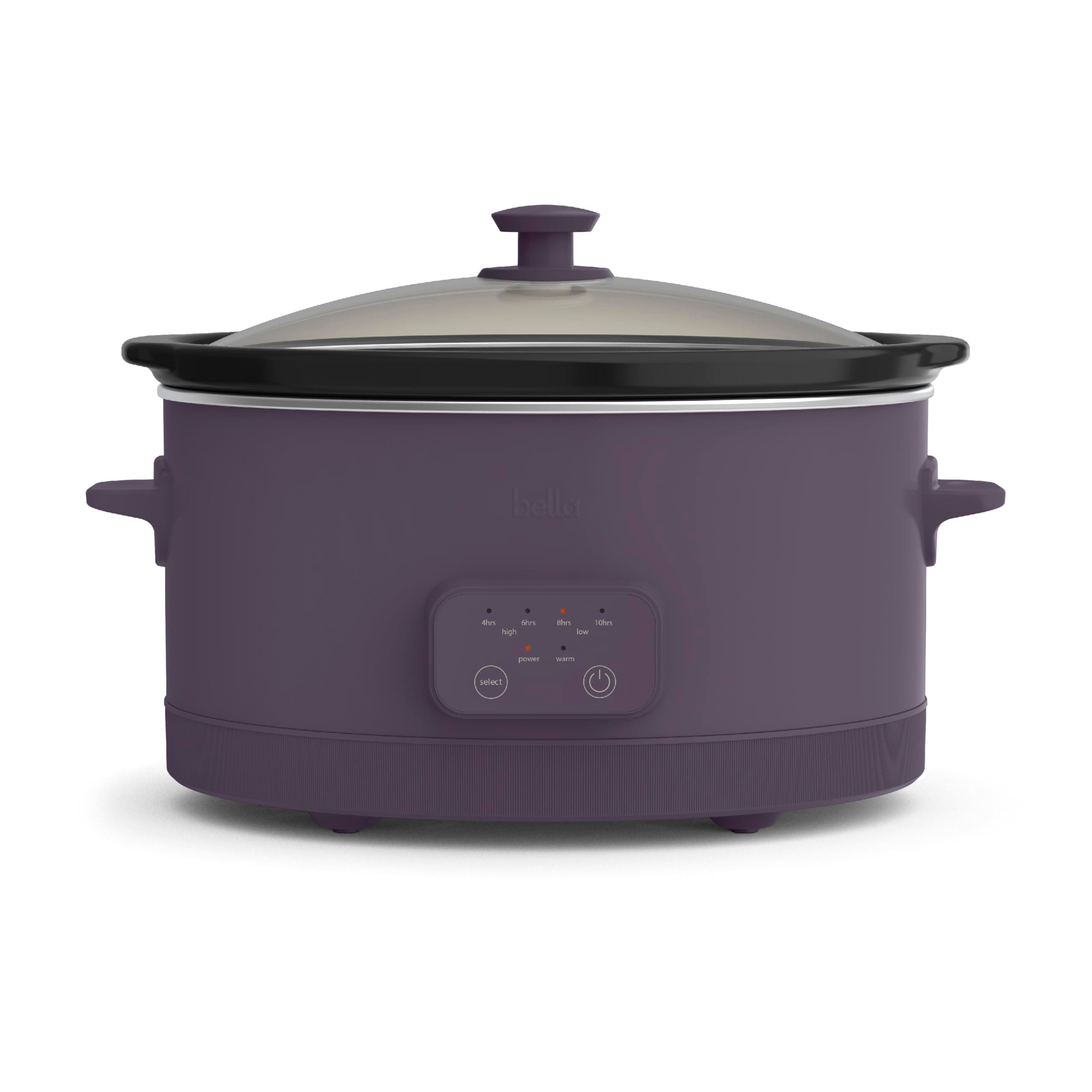 bella 6.0 Qt Programmable Slow Cooker, EverGood™ Ceramic Nonstick Coating, Adjustable Temperature & Cooking Times, Dishwasher Safe Stoneware Pot & Tempered Glass Lid, Tangle Free Cord Wrap, Plum