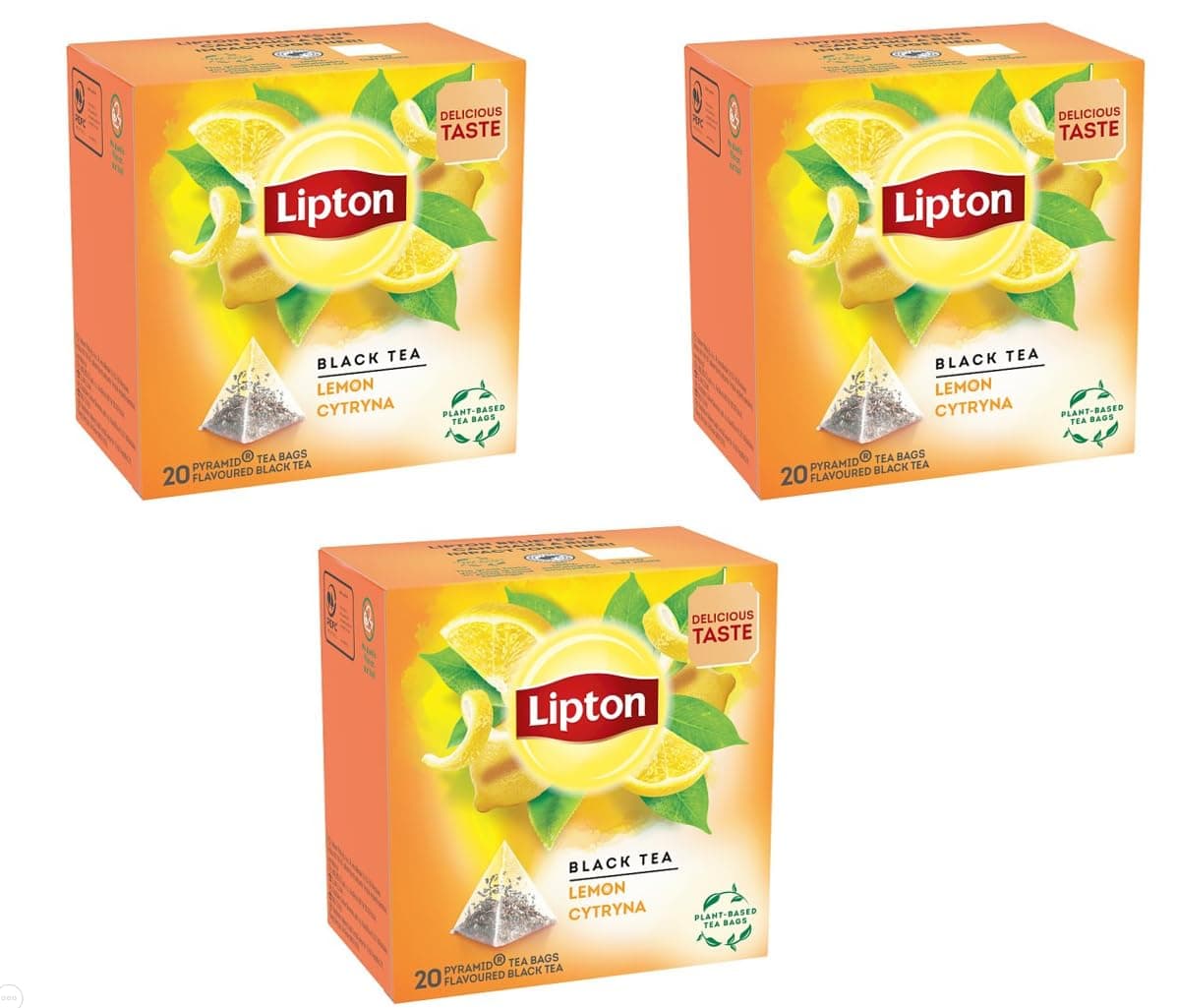 Lipton Black Tea - Lemon - 20 Premium Pyramid Tea Bags |Pack of 3
