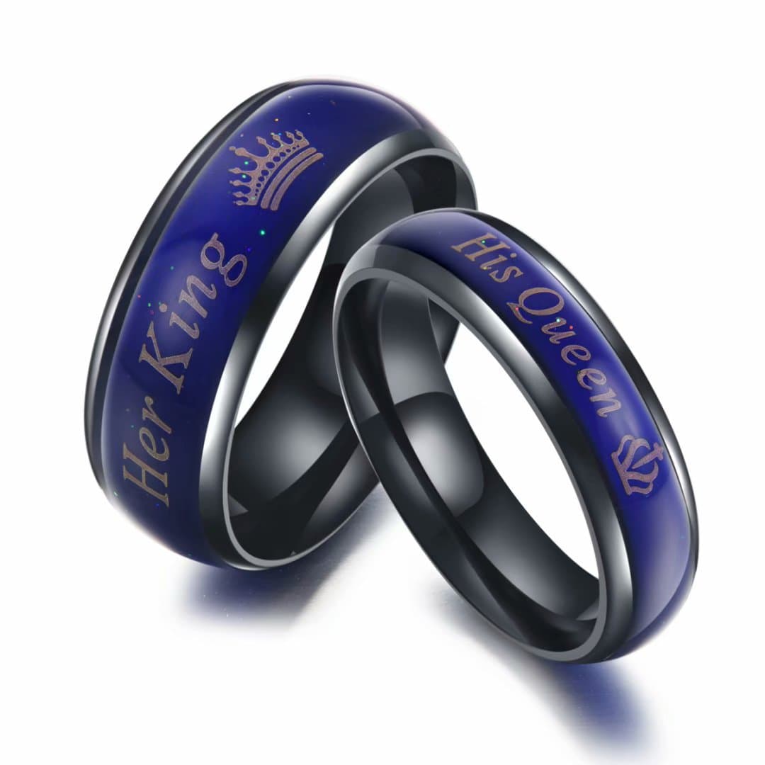 KaiYuFaAmazing Her King His Queen Titanium Stainless Steel Moods Color-Changing Engagement Wedding Band Anniversary Promise Couple Ring Gifts …