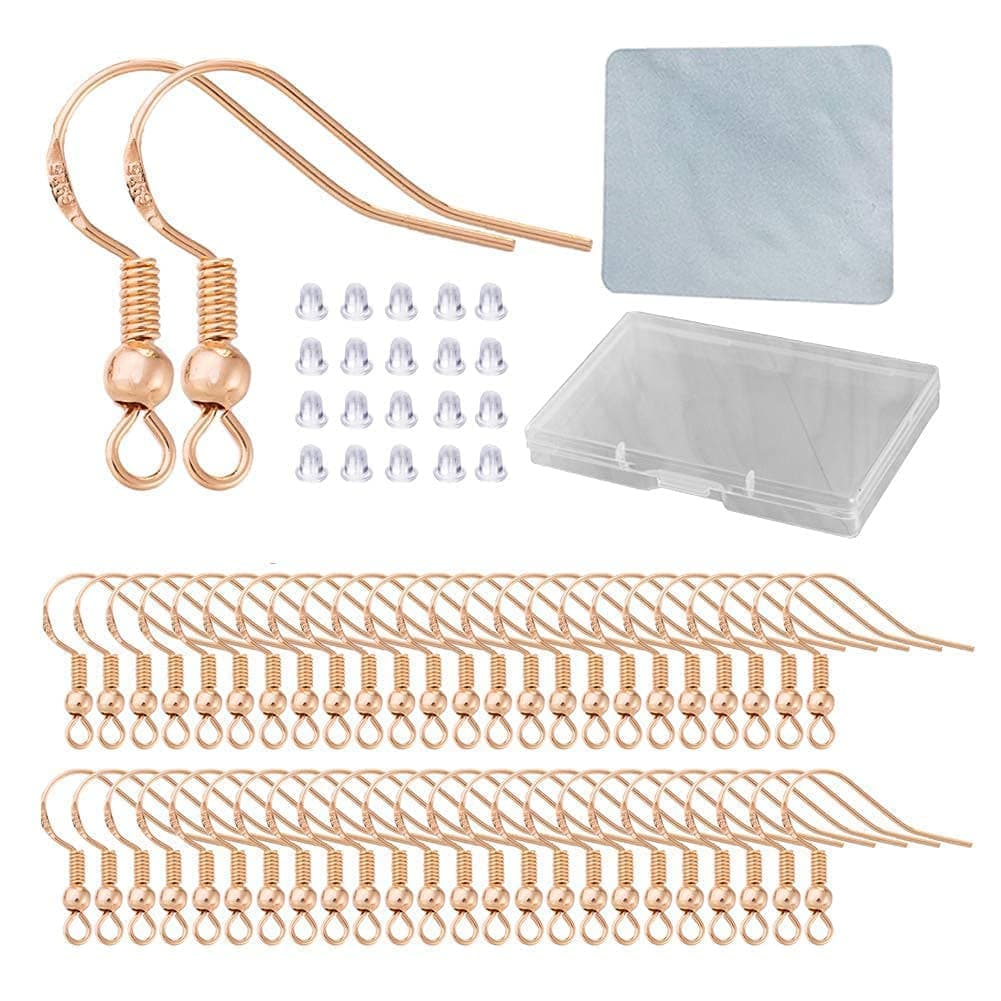 Rose Gold Earring Hooks - 120 PCS/60 Pairs Hypoallergenic, Real Rose Gold Plated, Nickel Free, Fish Hooks for Jewelry Making
