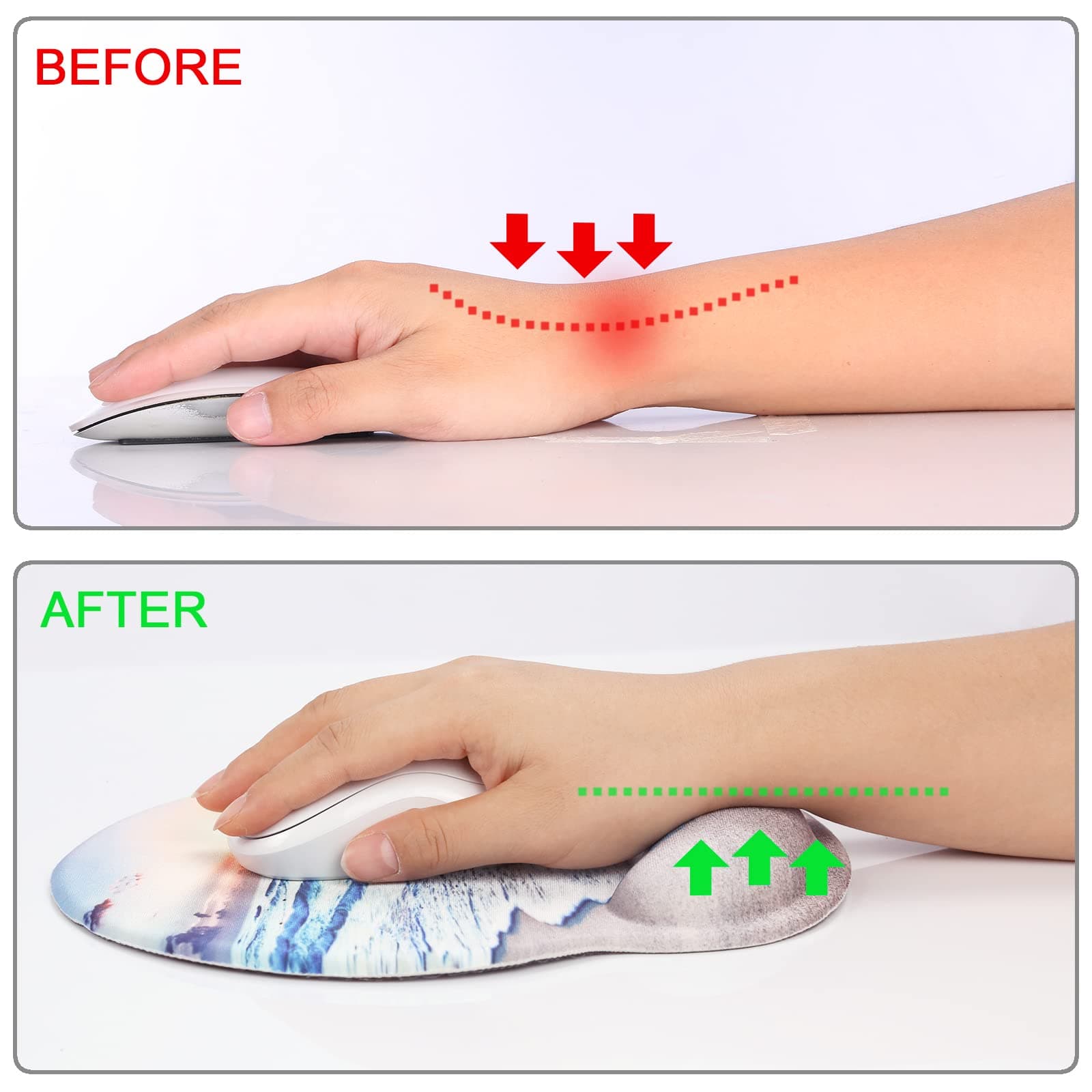 Ergonomic Mouse Pad with Wrist Support Rest,Large Mousepad Gel Wrist Rest, with Coaster Non-Slip & Pain Relief for Computer, Desk, Home&Office-Beach