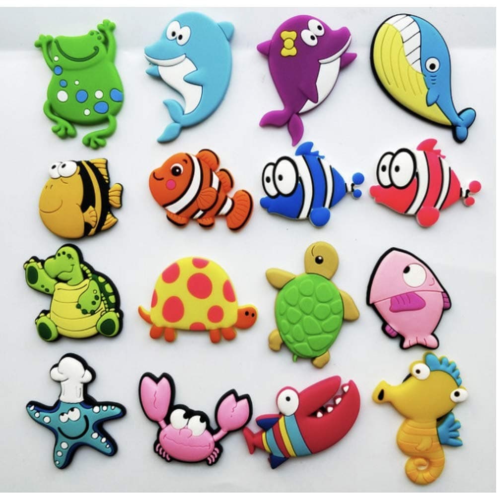 16PCS Cute Cartoon Ocean Animals Stereo Refrigerator Fridge Magnets 3D Sea Animal Fish Fridge Magnet for Kids Toddlers Whiteboard Noticeboard Toys Home Decoration Stickers