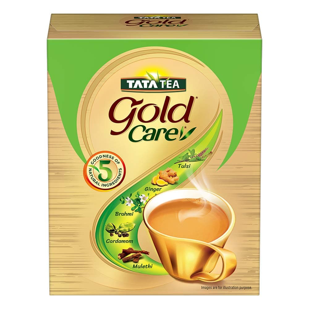 Tata Tea Gold Care, Rich In Taste, Goodness Of Elaichi, Ginger, Tulsi, Brahmi & Mulethi, Black Tea, 250gram, Powder