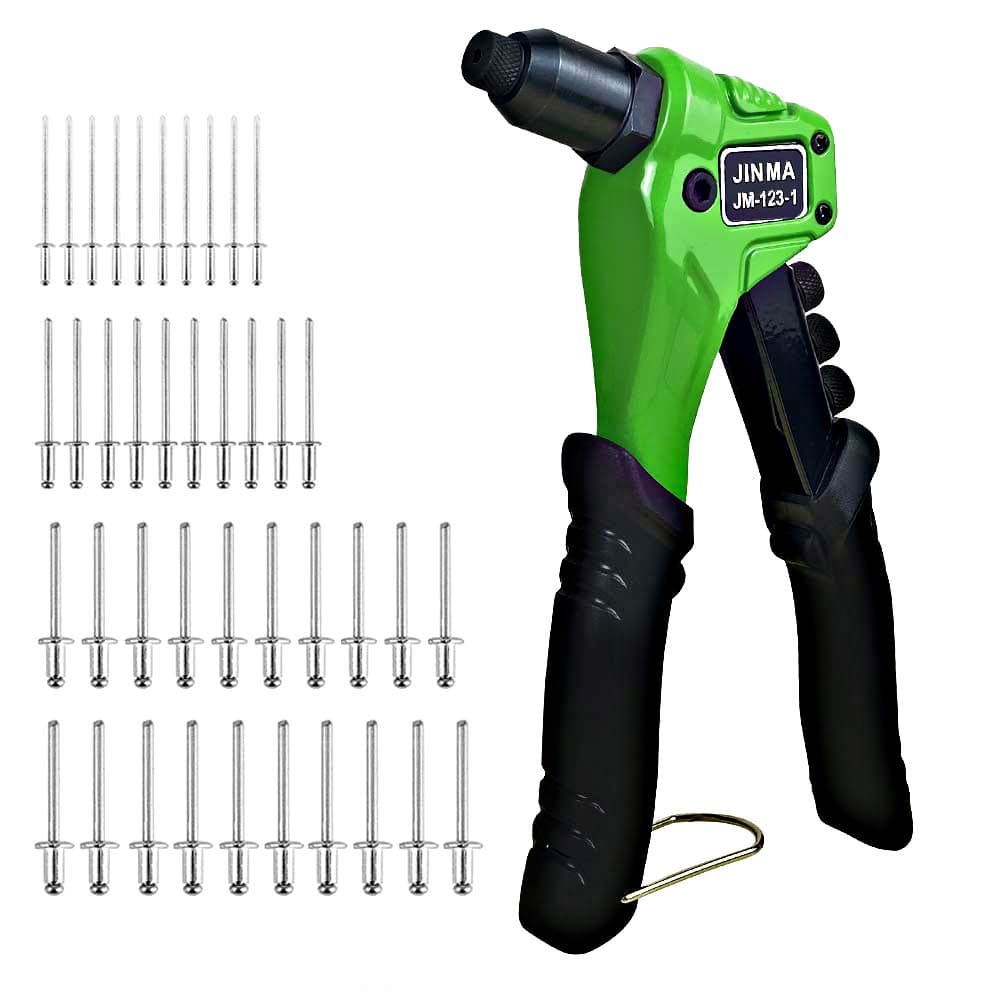 Rivet Gun, one-Hand Manual Thickened Enhanced Rivet Gun kit with 4 Rivet Head, 4 in 1 Manual Rivet Gun Set with 40 Rivets