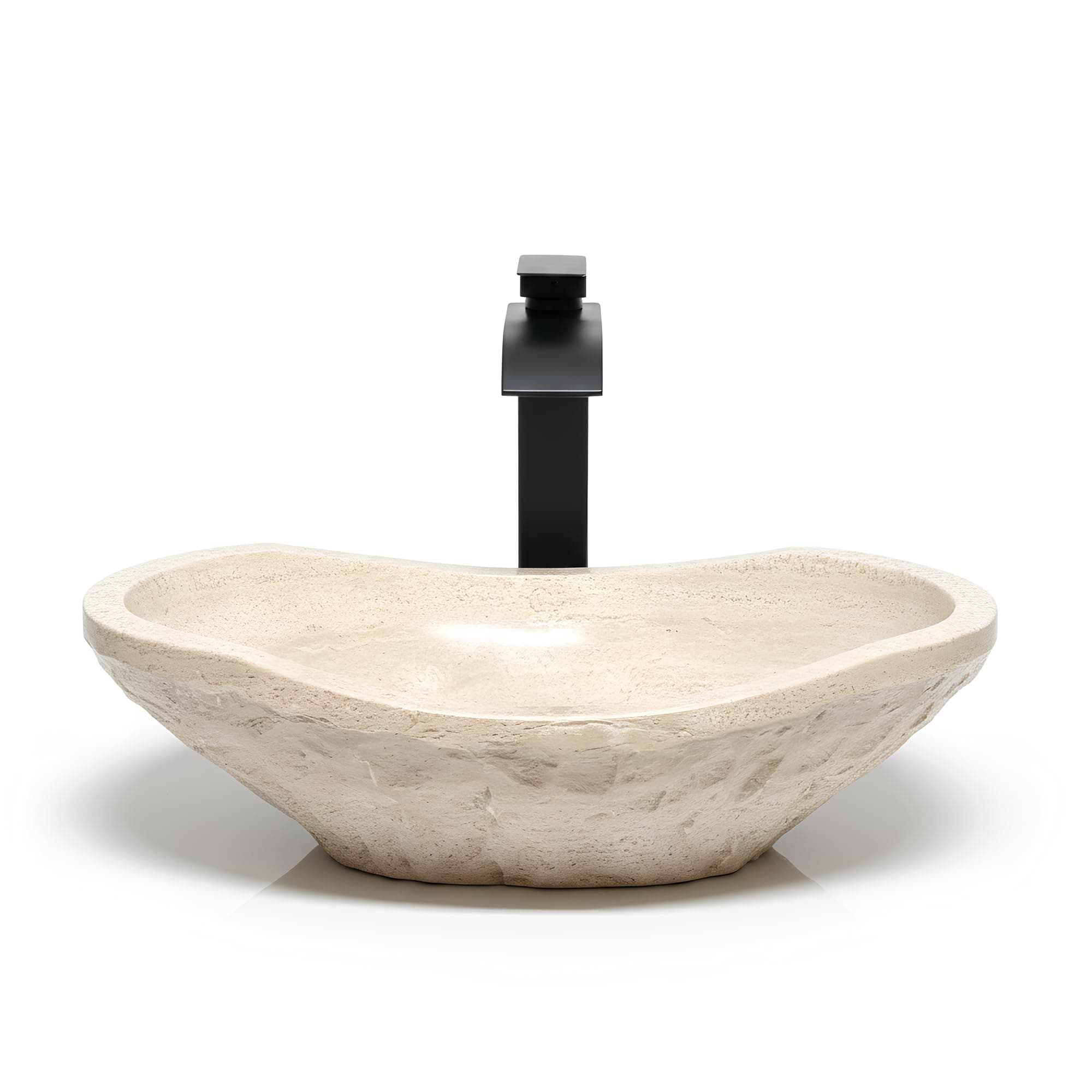 Shades of Nature Oval Travertine Bathroom Sink – Hand-Carved Natural Stone Vessel Sink, Chiseled Exterior, Polished Interior, Above Counter Vanity Sink (Includes Matching Soap Tray)