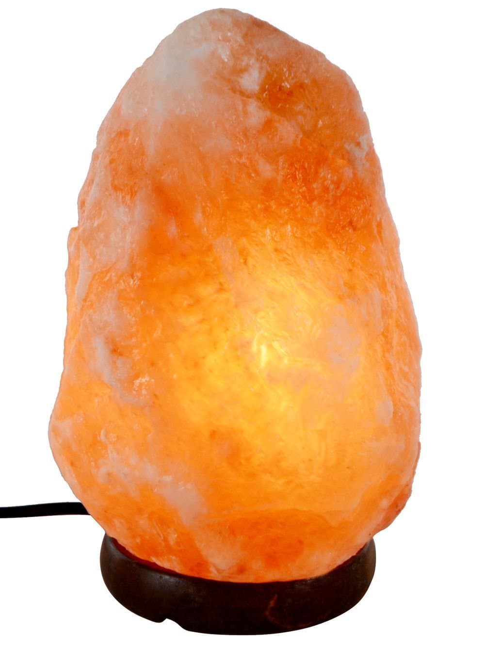 Rocky Limin Hand Carved Natural Crystal Himalayan Rock Salt Lamp Wood Base, Bulb And Dimmer Control