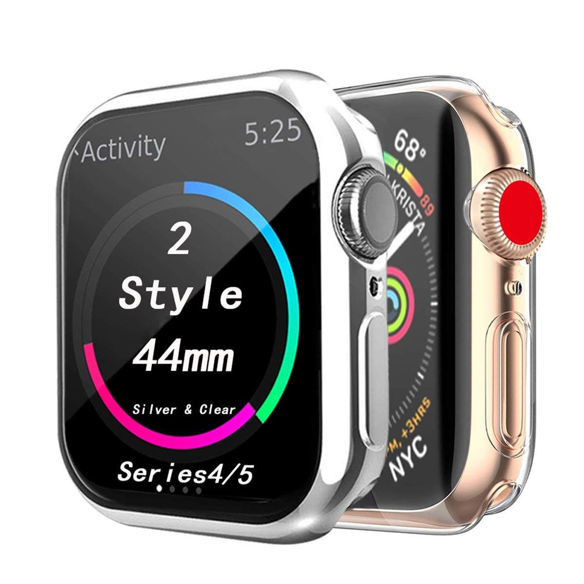 Cerike Case Compatible with Apple Watch Series 5/Series 4 Screen Protector 44mm, Soft Slim Full-Around TPU Protective iWatch 4/5 Cover for Apple Watch Smartwatch (44MM, Silver)