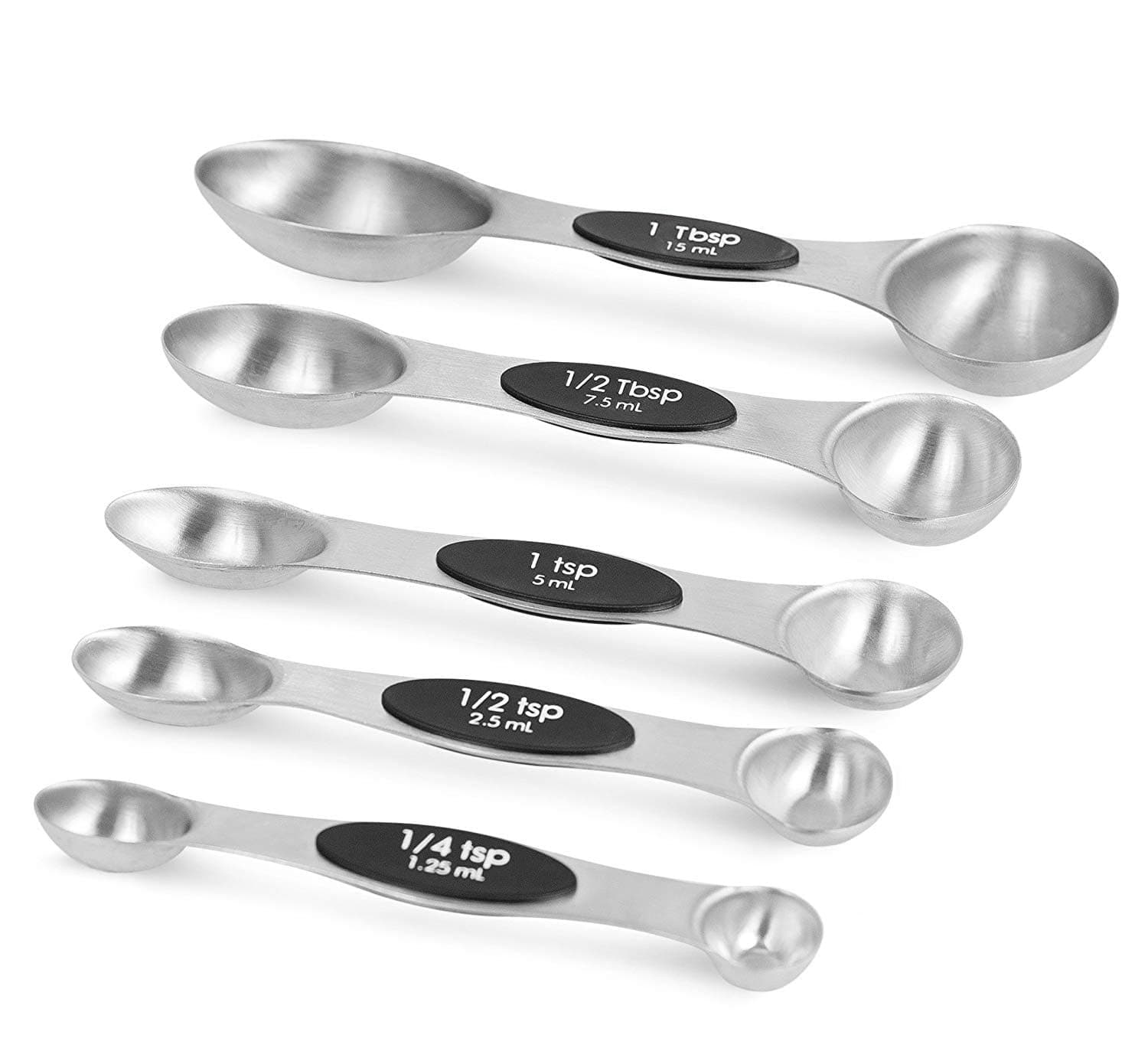 Premium Magnetic Measuring Spoon Set (Set of 5), Premium Dual Sided, Fit in Spice Jar Measuring Spoons for Cooking and Baking (Silver)
