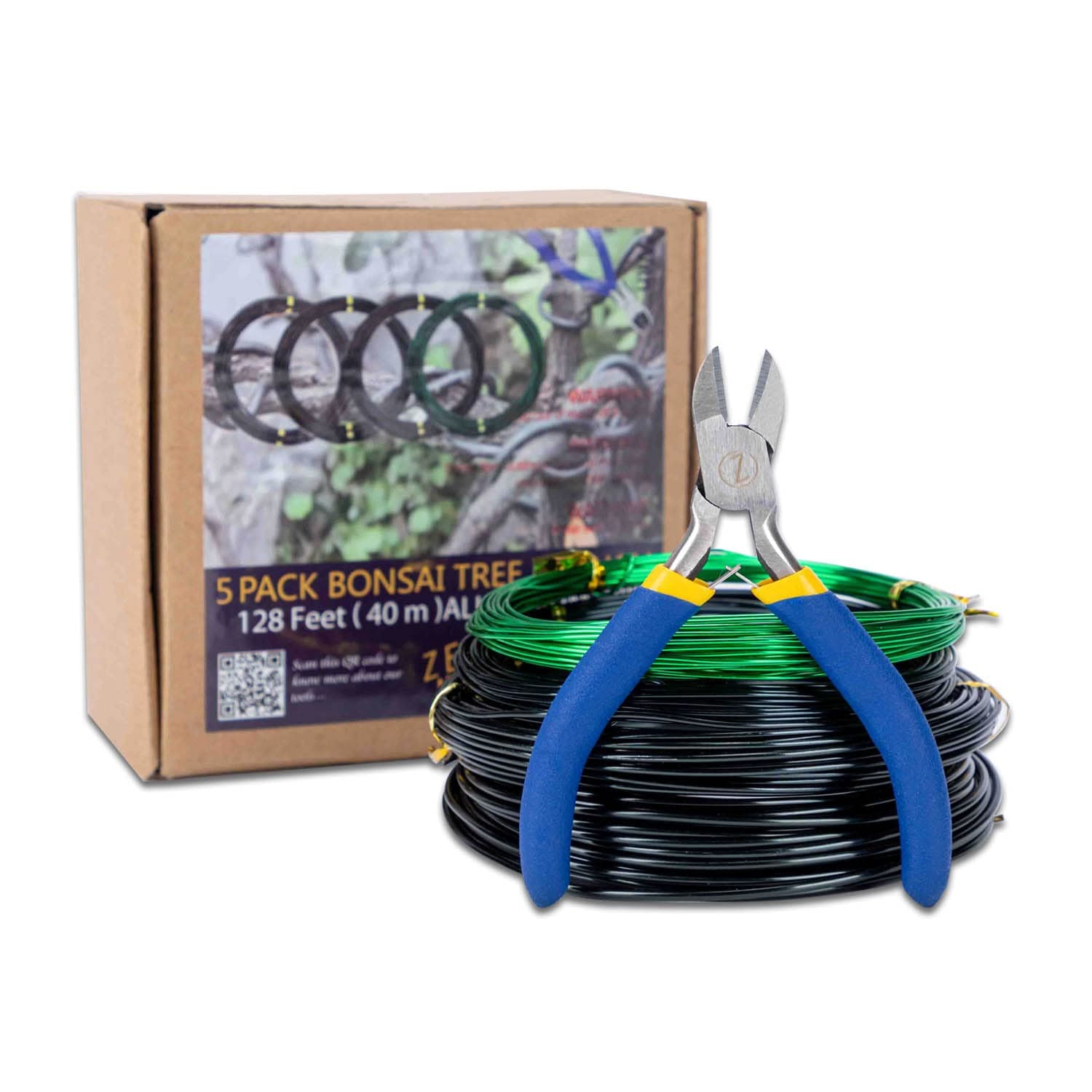 ZELARMAN Bonsai Training Wire Set of 4 - Total 128 Feet (32 Feet Each Size) 3 Size - 1.0MM, 1.5MM, 2.0MM - Corrosion and Rust Resistant (with Bonsai Wire Cutter)