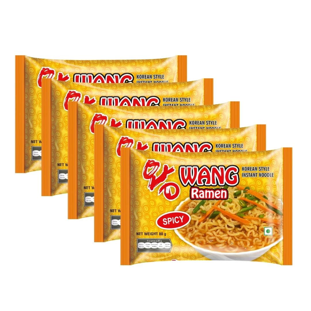 Wang Ramen Korean Style Spicy Instant Noodles, (80 grams x Pack of 5 )