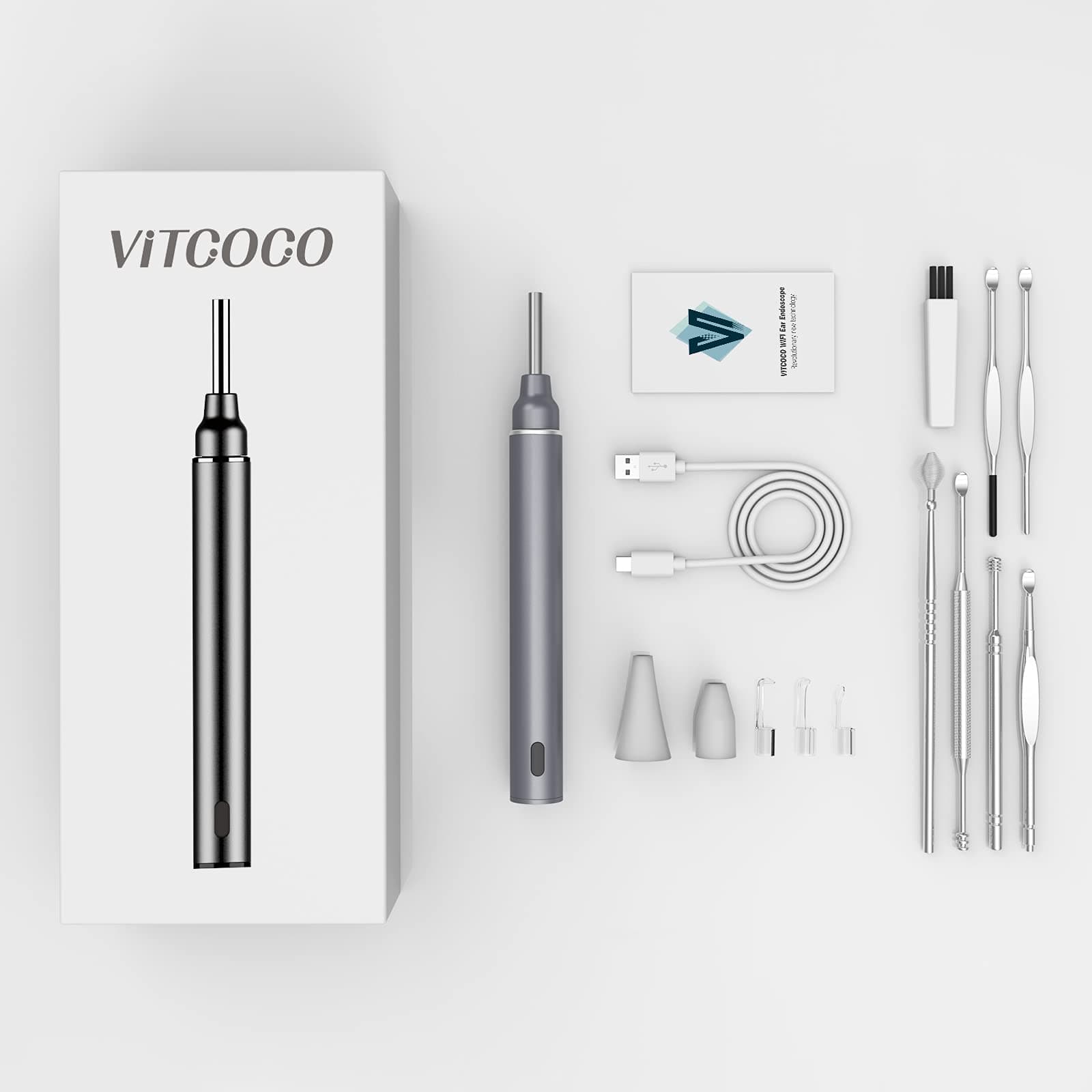 VITCOCO Ear Wax Removal Kit Ear Camera 1920P HD Ear Wax Removal Tool Ear Cleaner Otoscope with 6 LED Lights, 3mm Visual Ear Scope for iPhone iPad Android