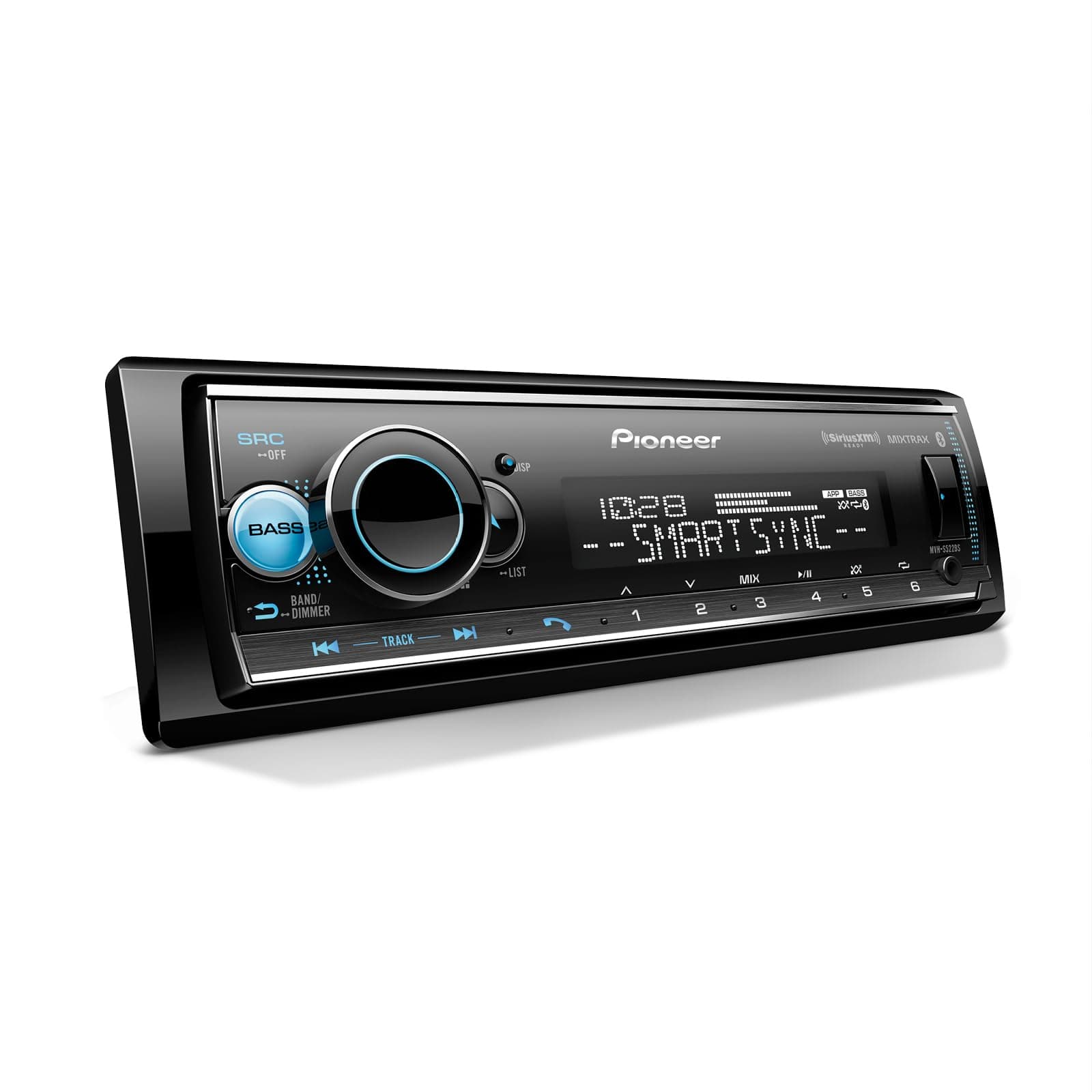 MVH-S522BS Bluetooth Car Stereo with USB/AUX Inputs, Pioneer Smart Sync, and Hands-Free Calling for Enhanced in-Car Audio Experience.